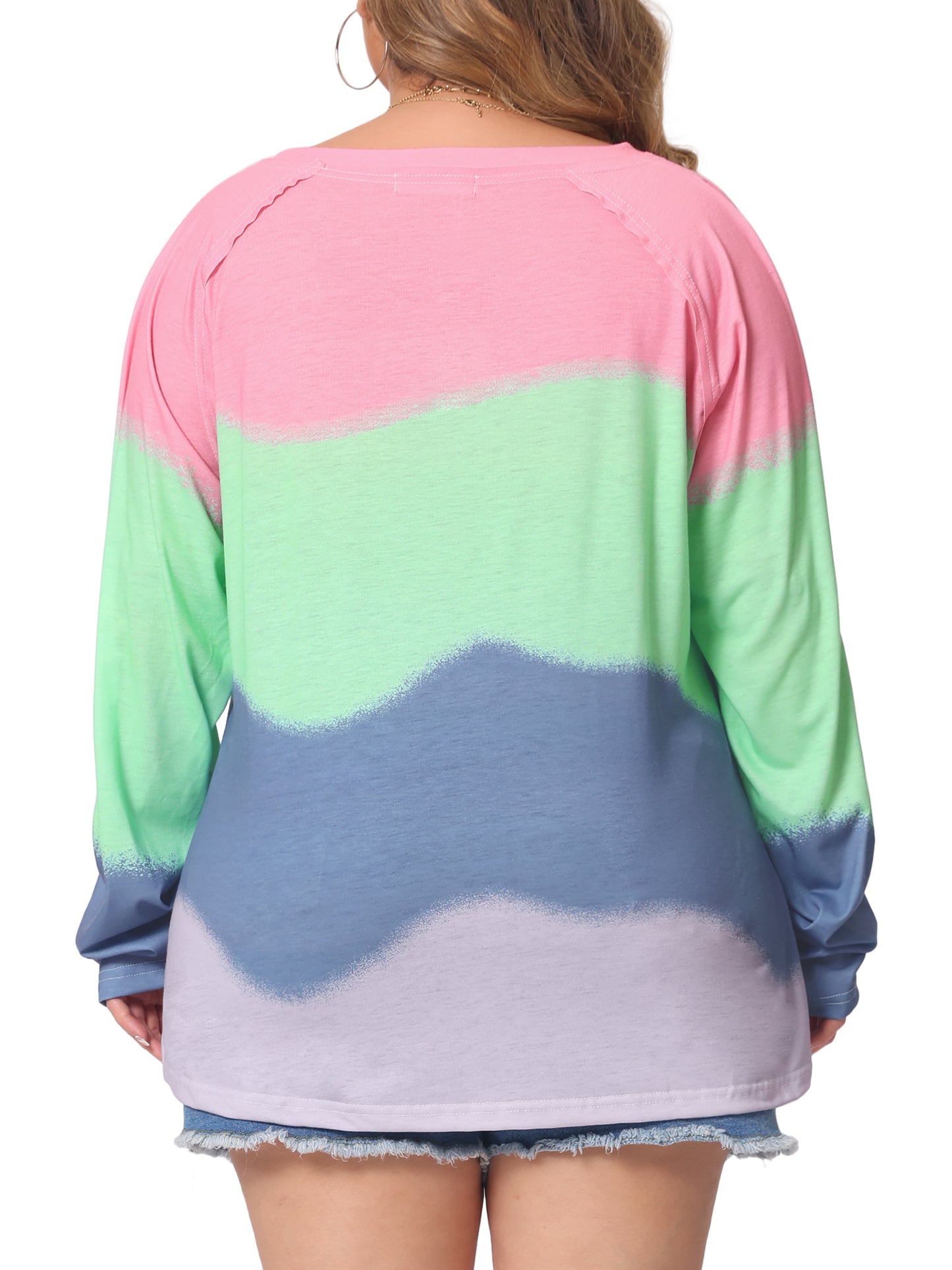 Women Plus Size Top Casual V Neck Tie Dye Summer T-Shirt
