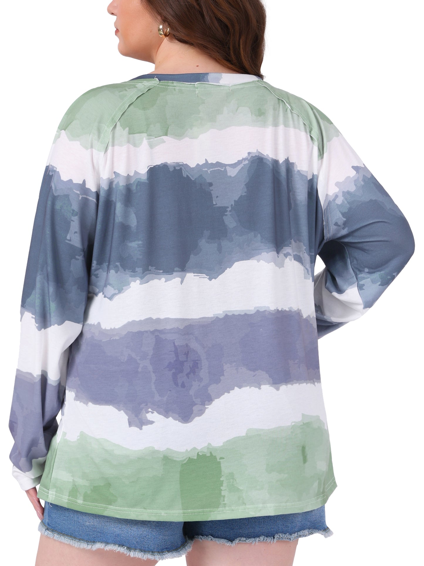 Women Plus Size Top Casual V Neck Tie Dye Summer T-Shirt