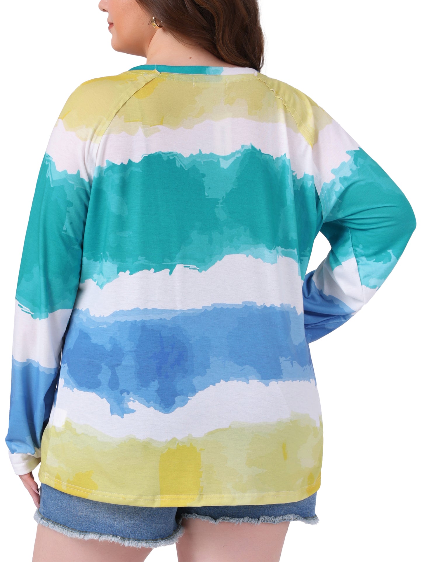 Women Plus Size Top Casual V Neck Tie Dye Summer T-Shirt
