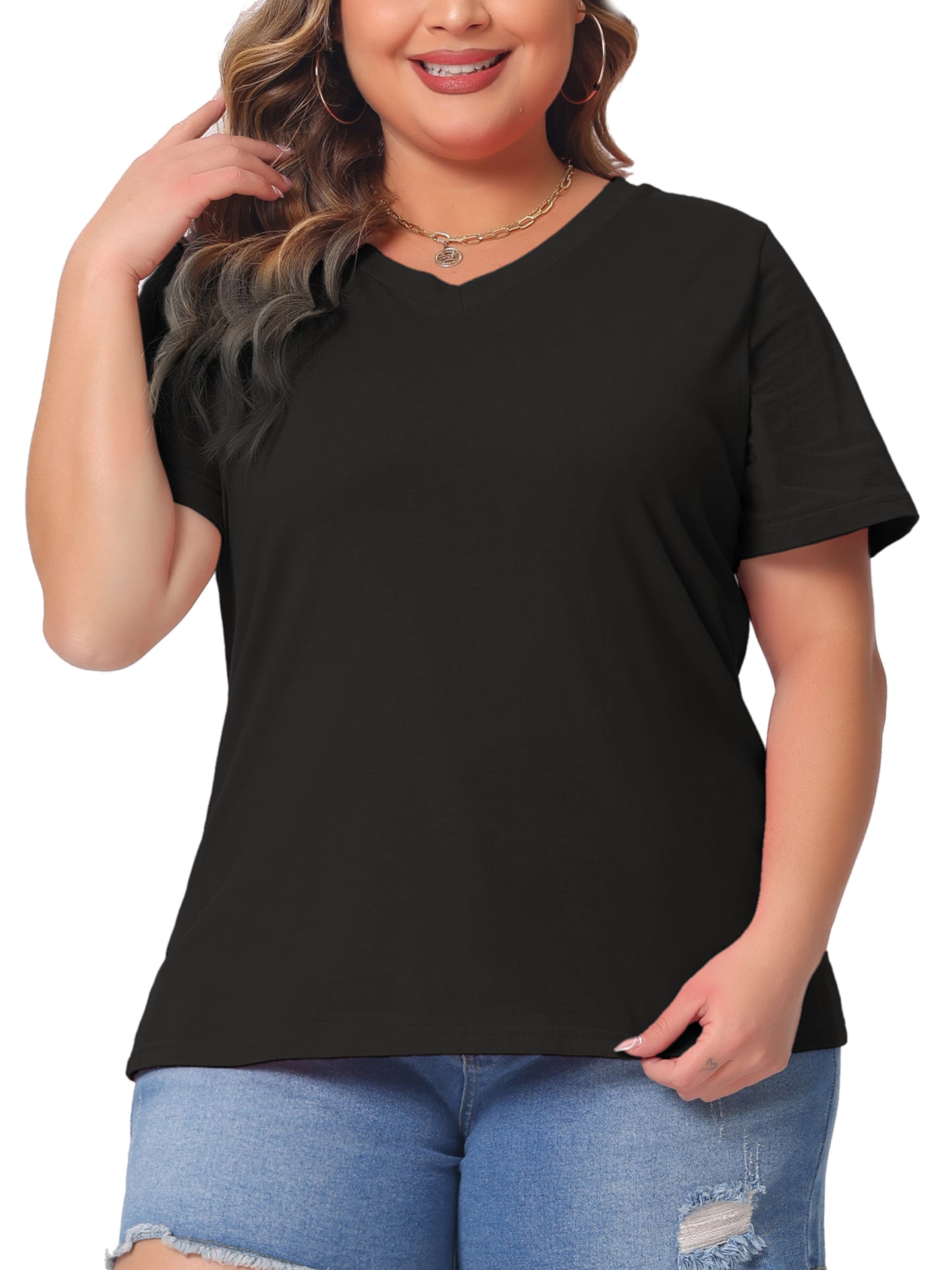 Women Plus Size T Shirt Short Sleeve V Neck Basic Casual Summer Top