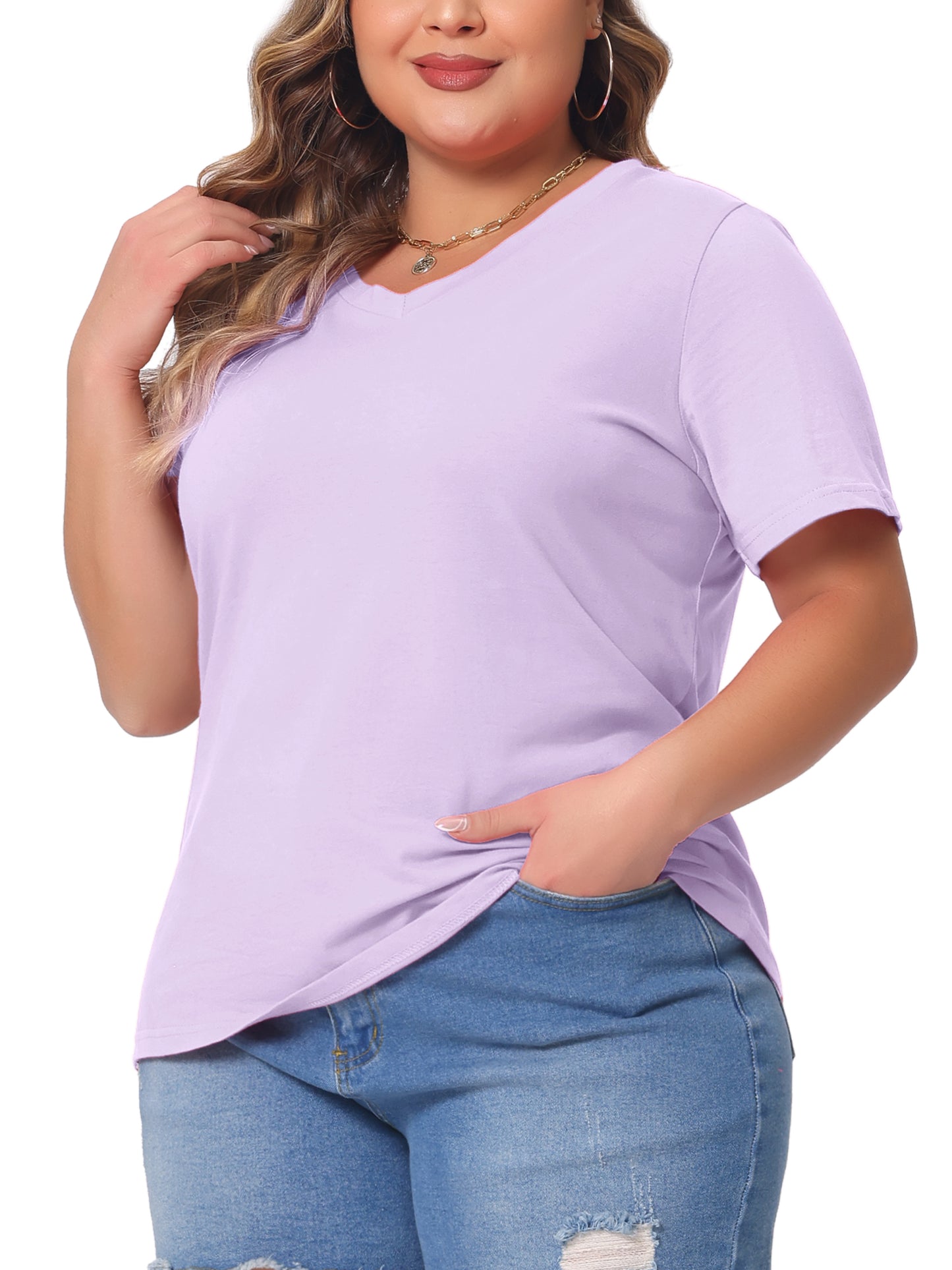Women Plus Size T Shirt Short Sleeve V Neck Basic Casual Summer Top