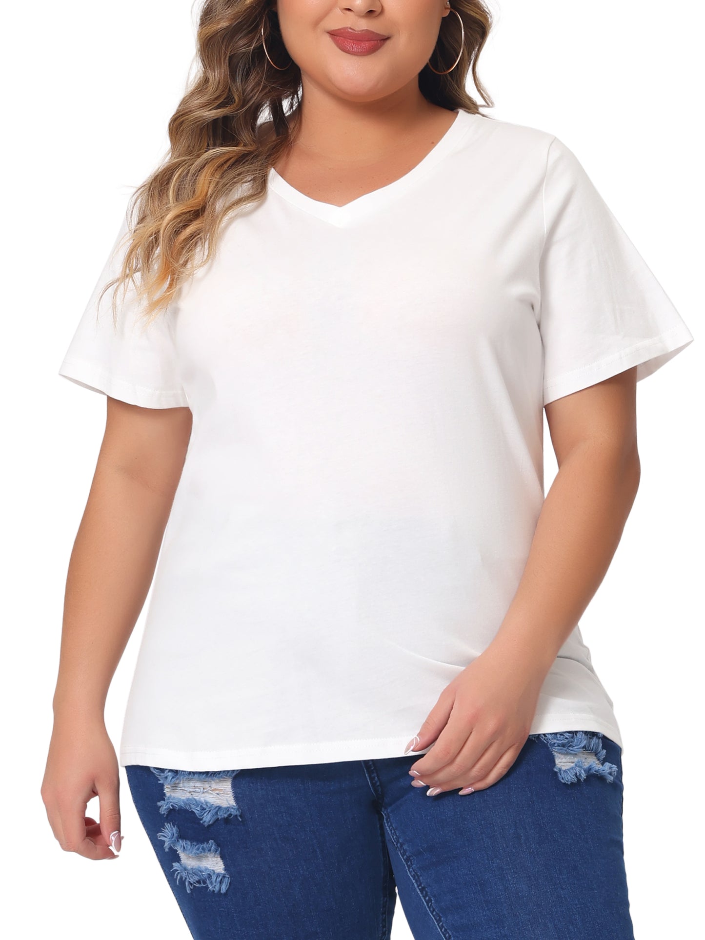 Women Plus Size T Shirt Short Sleeve V Neck Basic Casual Summer Top