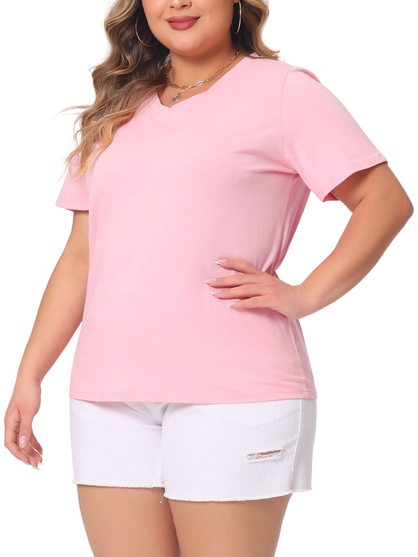 Women Plus Size T Shirt Short Sleeve V Neck Basic Casual Summer Top
