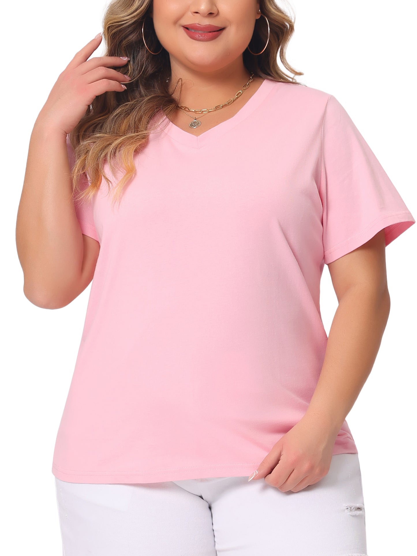 Women Plus Size T Shirt Short Sleeve V Neck Basic Casual Summer Top