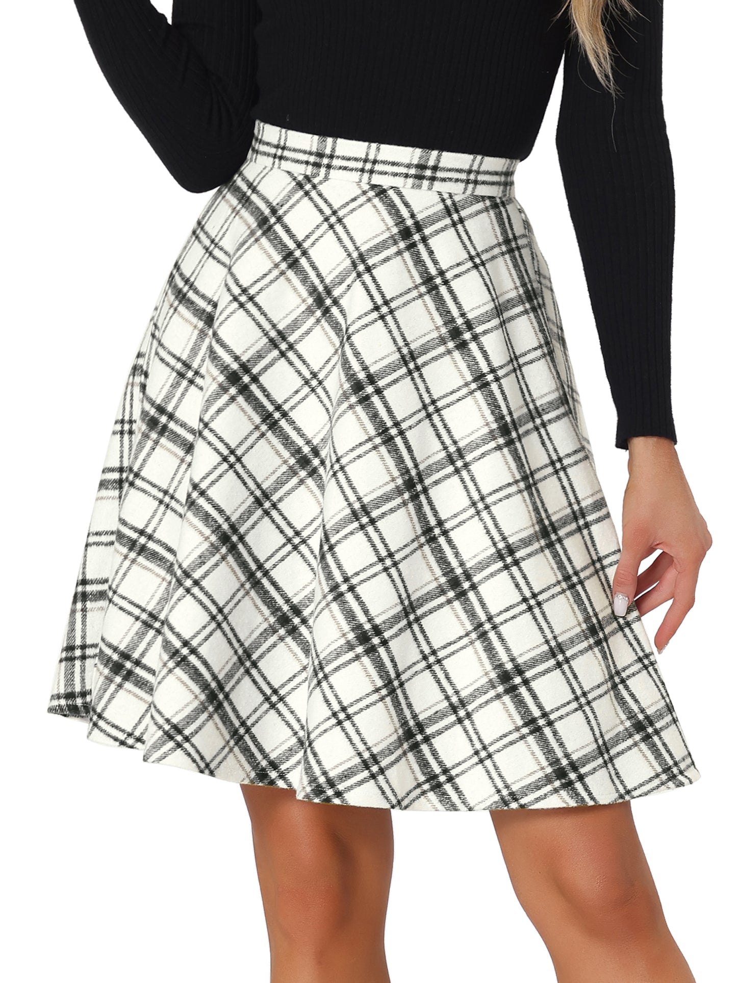 Women's Plaids Tartan Elastic Waist Knee Length A-Line Skirt