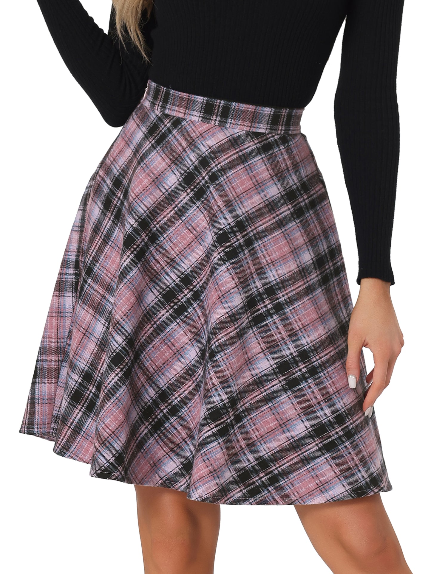 Women's Plaids Tartan Elastic Waist Knee Length A-Line Skirt