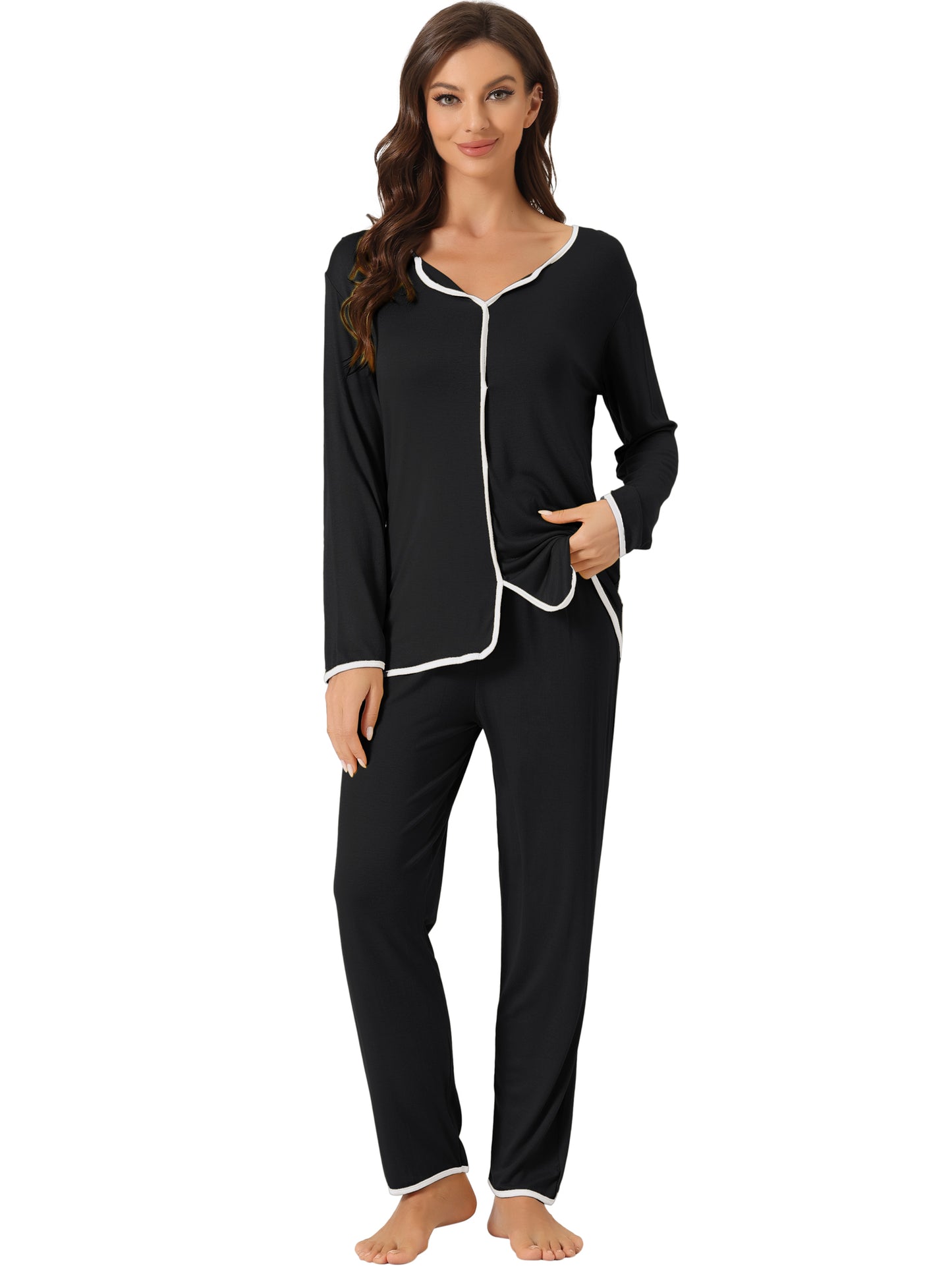 Women's Sleepwear Long Sleeve Pajamas Pullover Tops with Pants Lounge Sets
