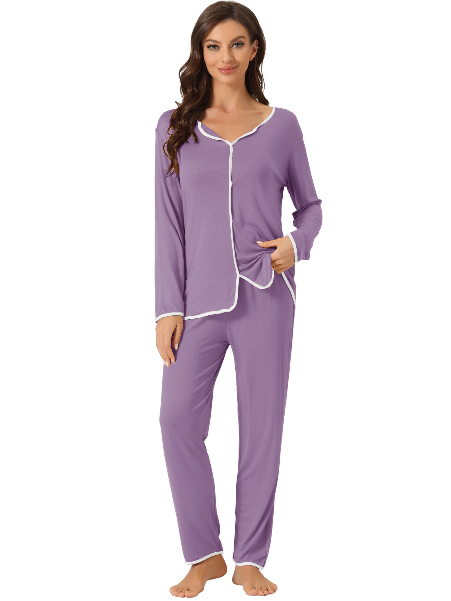 Women's Sleepwear Long Sleeve Pajamas Pullover Tops with Pants Lounge Sets