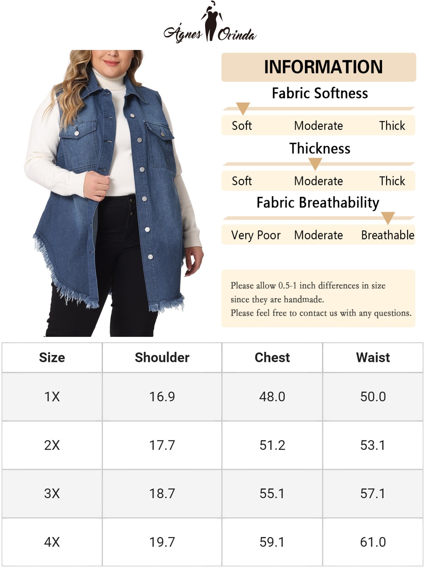 Women's Plus Size Button Up Frayed Hem Shacket Sleeveless Denim Jean Jacket Vest