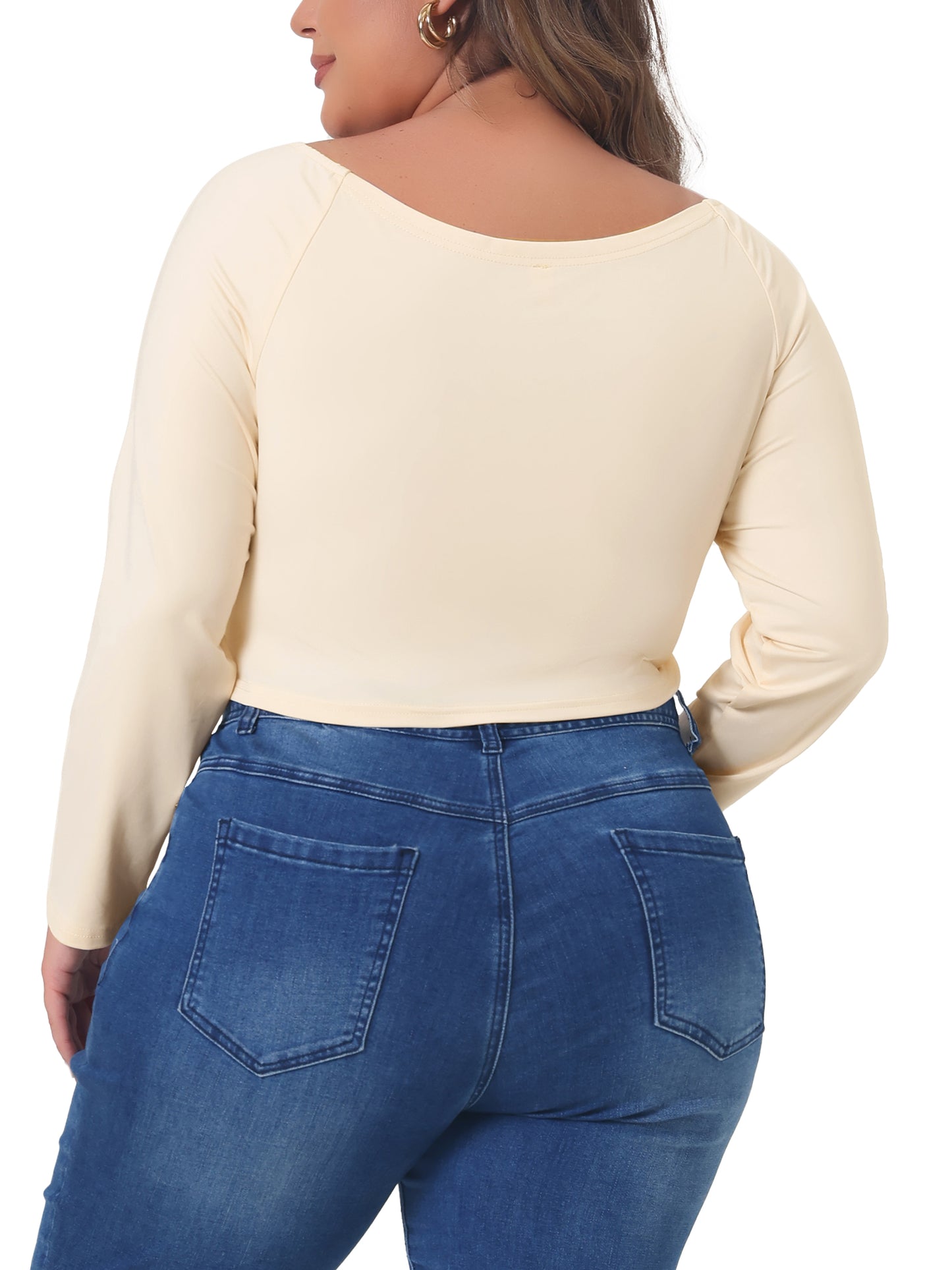 Women Plus Size Off Shoulder Top Long Sleeve Cross Wrap V Neck Casual Crop Top