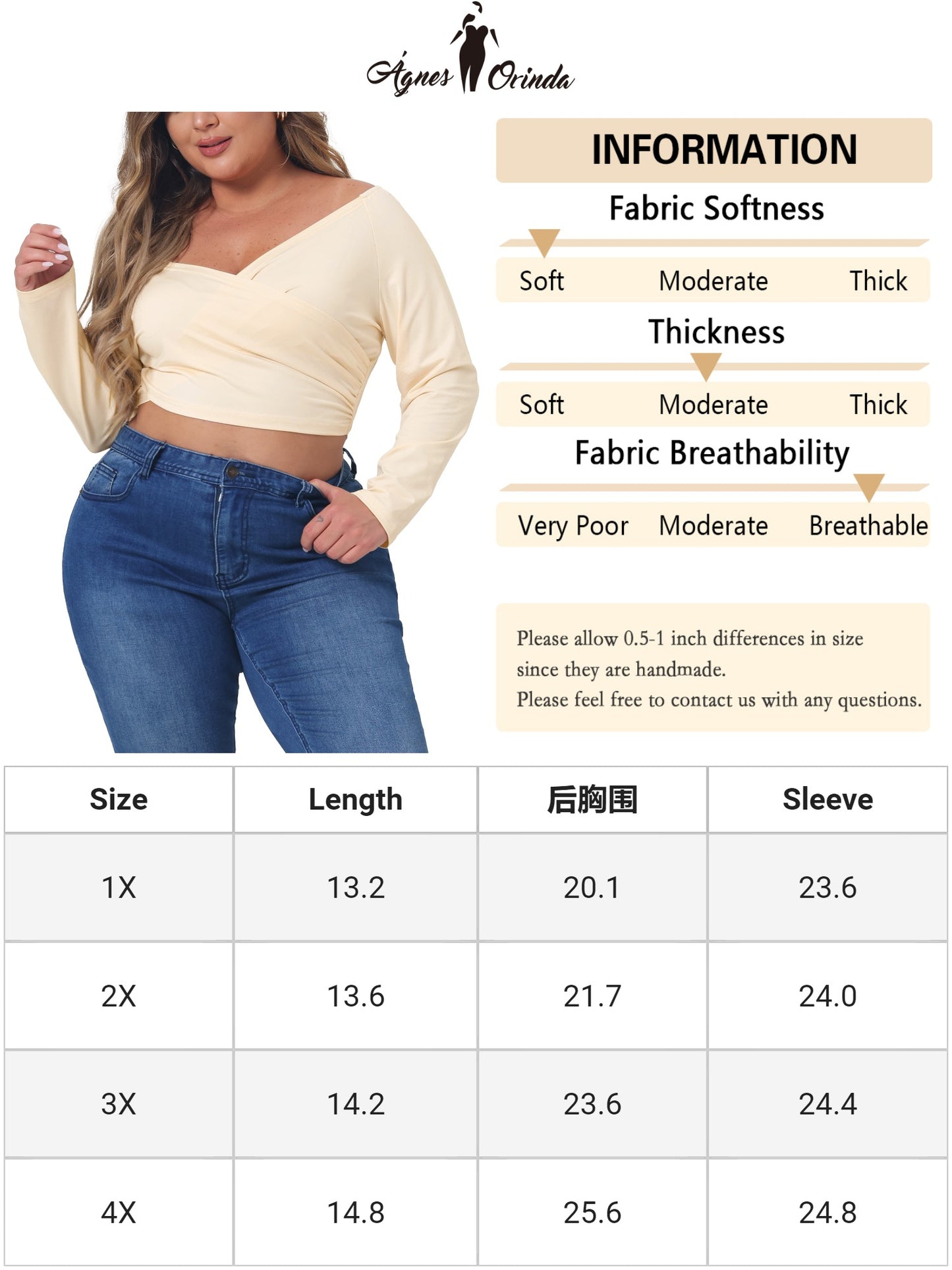 Women Plus Size Off Shoulder Top Long Sleeve Cross Wrap V Neck Casual Crop Top