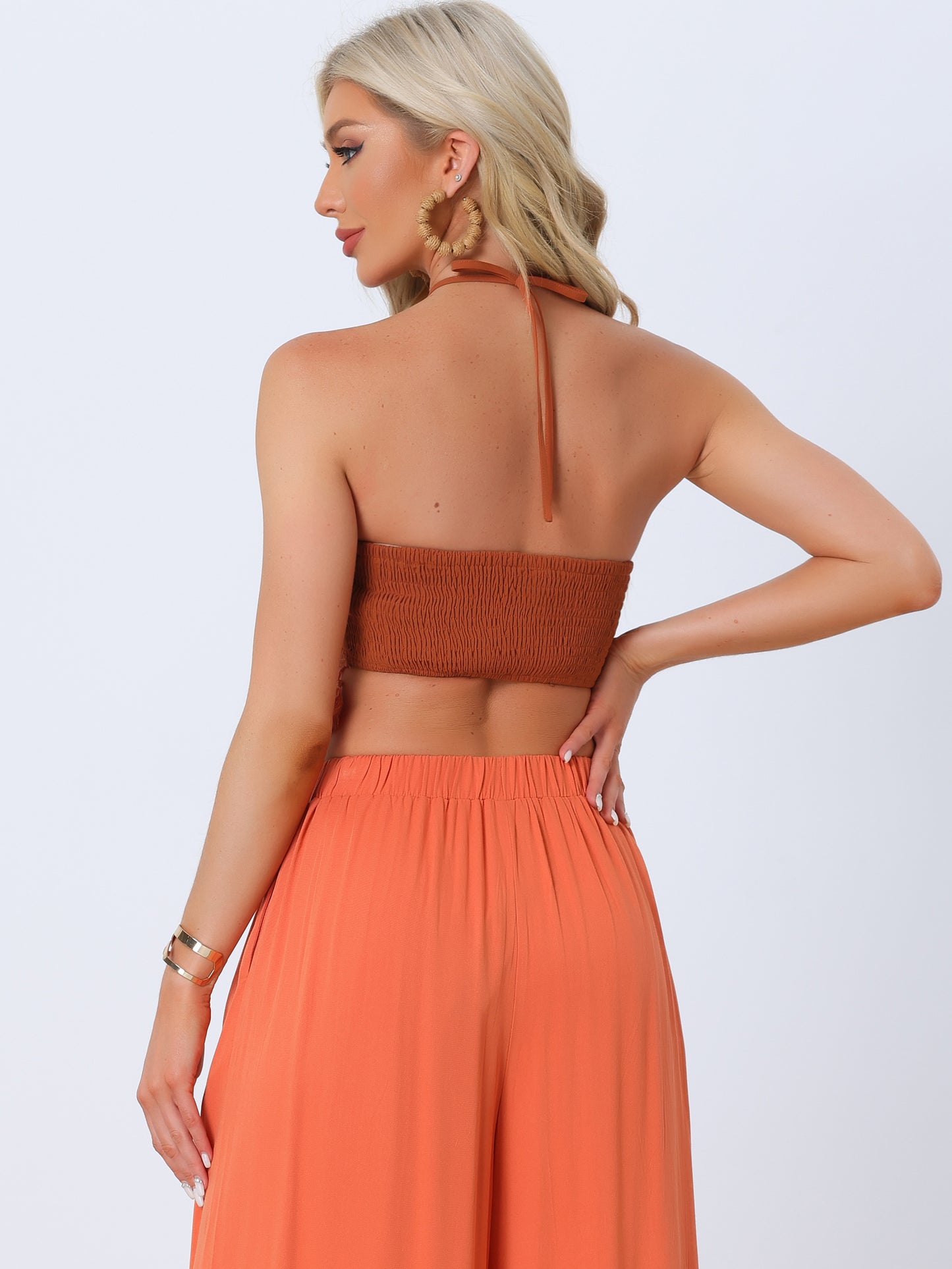 Women's Crochet Fringe Top Keyhloe Halter Smocked Boho Backless Cami Summer Crop Top