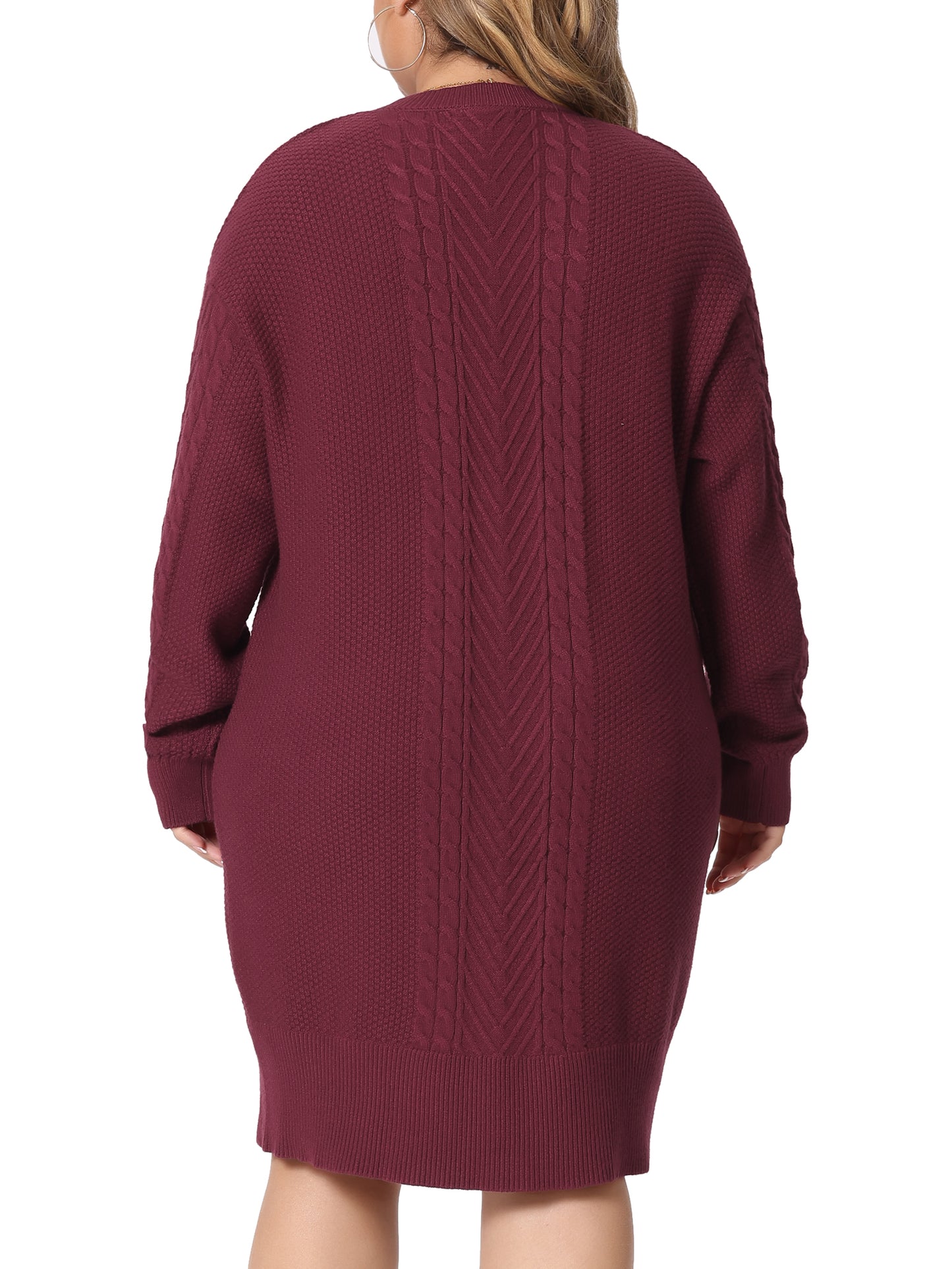 Women Plus Size Fall Crewneck Long Sleeve Knit Tunic Pullover Short Sweater Dress