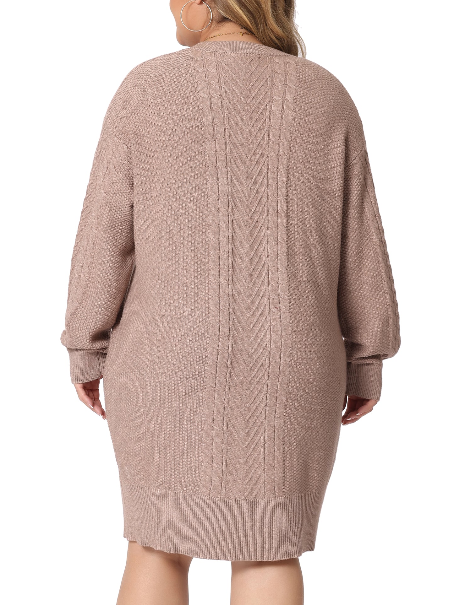 Women Plus Size Fall Crewneck Long Sleeve Knit Tunic Pullover Short Sweater Dress