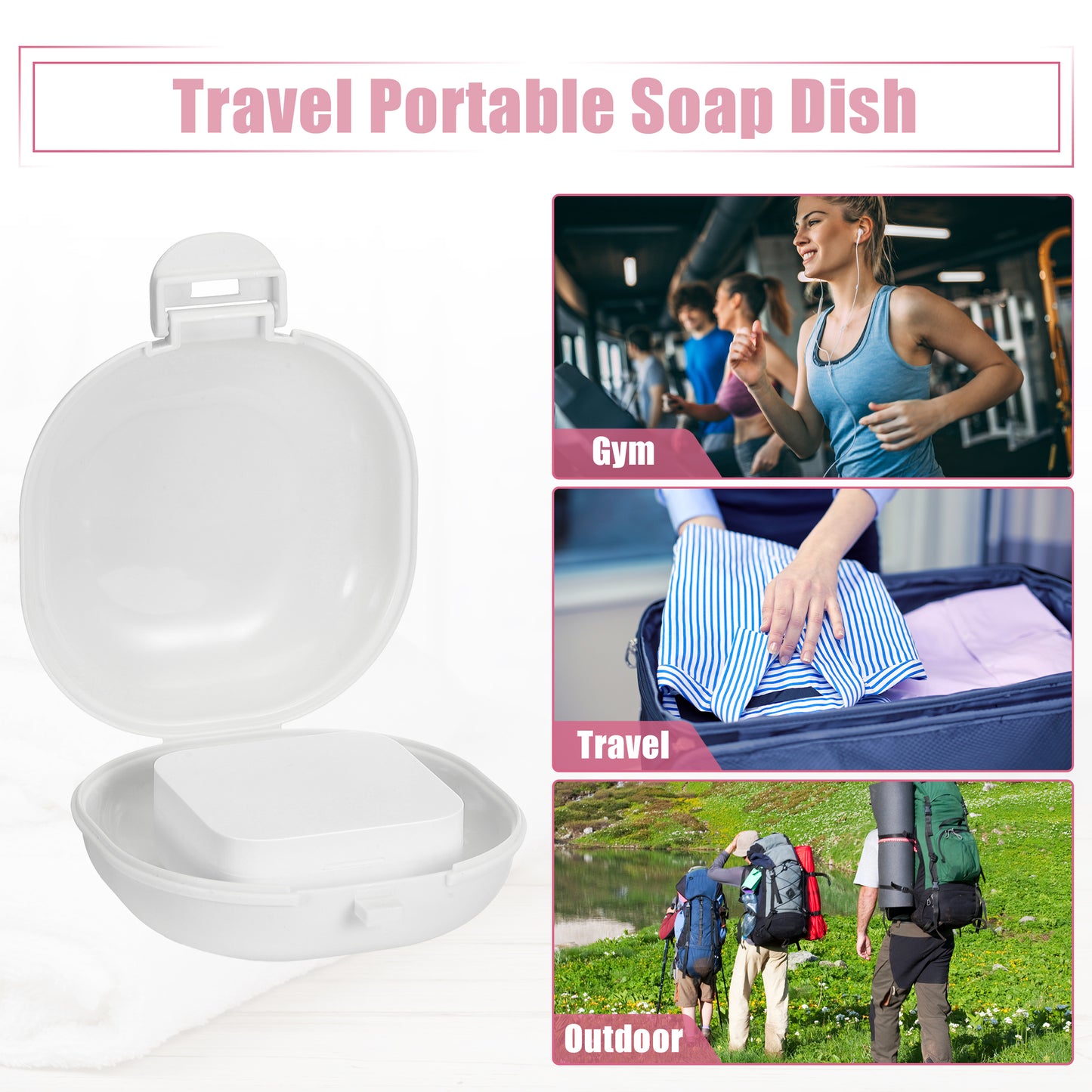 Travel Soap Dish, Plastic Portable Soap Box 3.58"x3.46" White