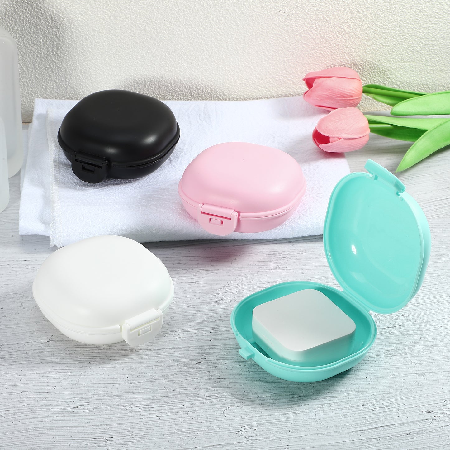 Travel Soap Dish, Plastic Portable Soap Box 3.58"x3.46" Pink