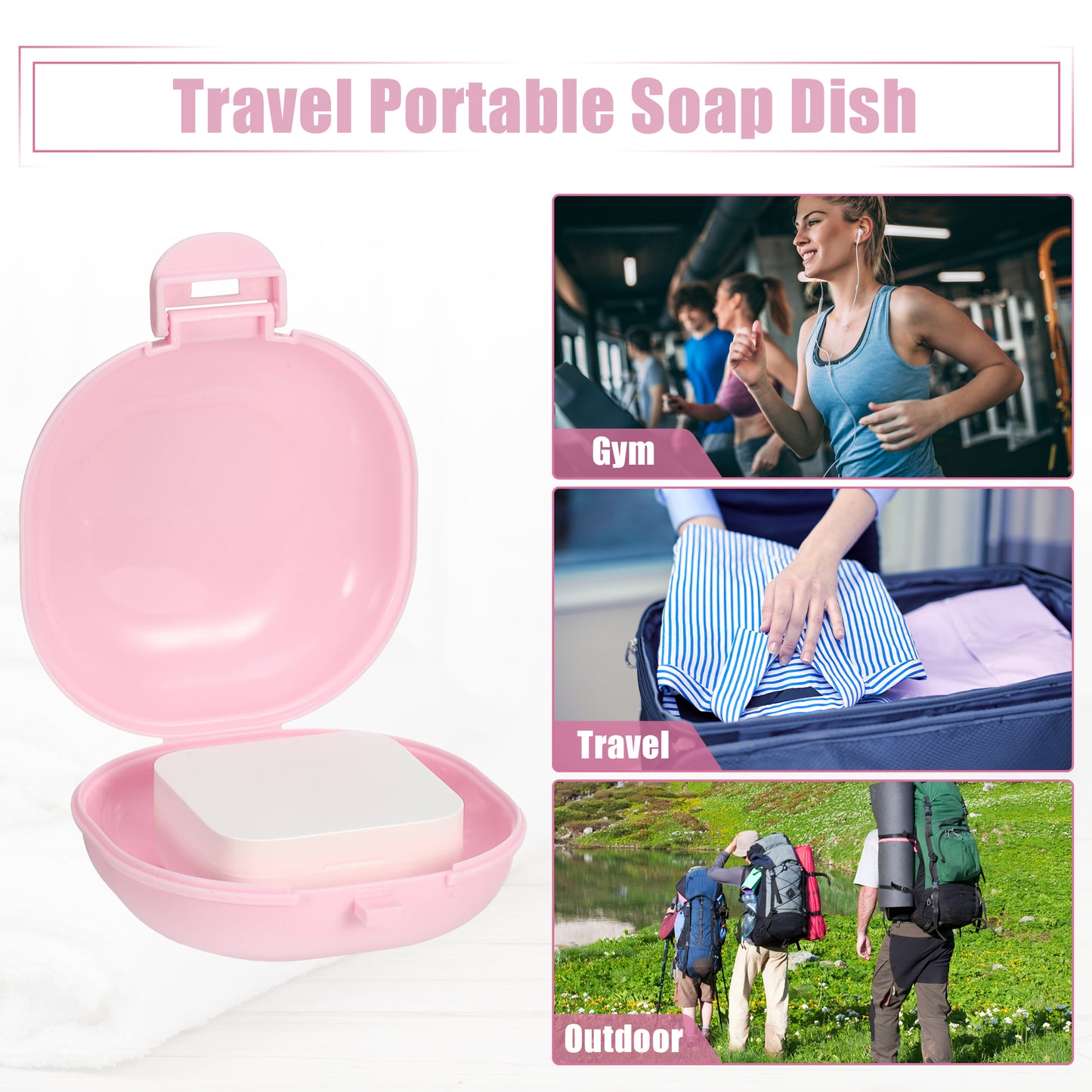 Travel Soap Dish, Plastic Portable Soap Box 3.58"x3.46" Pink