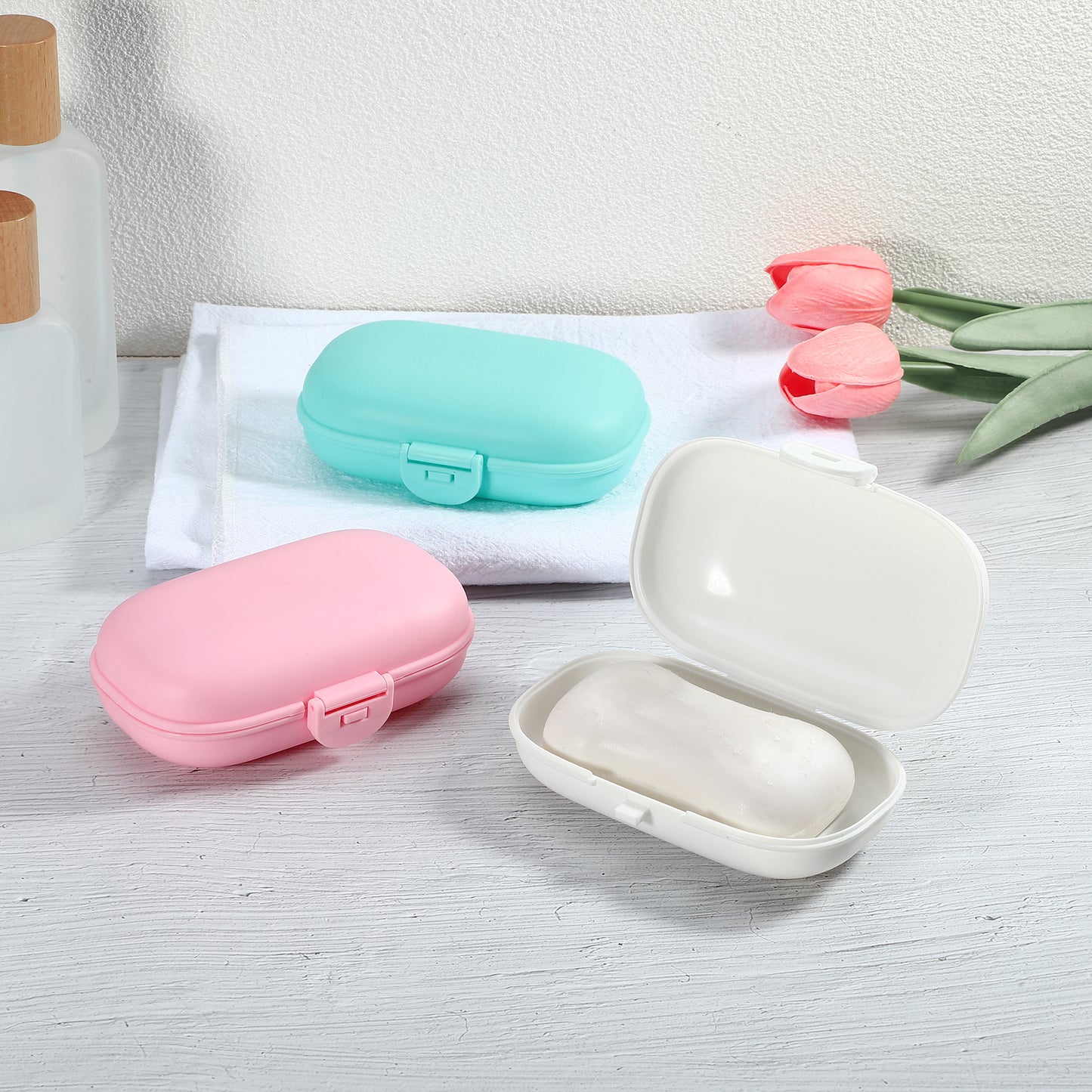 Travel Soap Dish, Plastic Portable Soap Box Box 4.80"x3.07" Blue