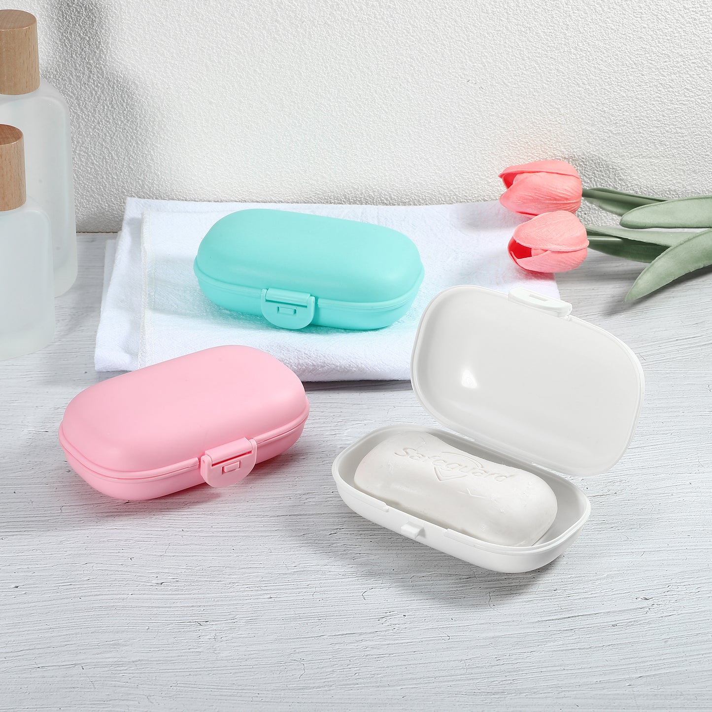Travel Soap Dish, Plastic Portable Soap Box Box 4.80"x3.07" White