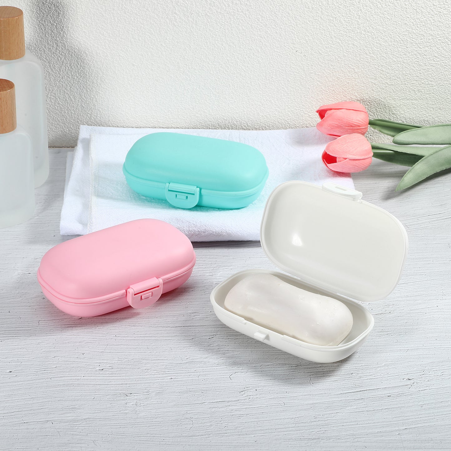 Travel Soap Dish, Plastic Portable Soap Box Box 4.80"x3.07" Pink