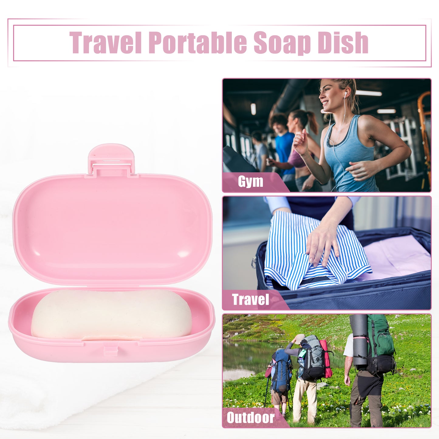 Travel Soap Dish, Plastic Portable Soap Box Box 4.80"x3.07" Pink