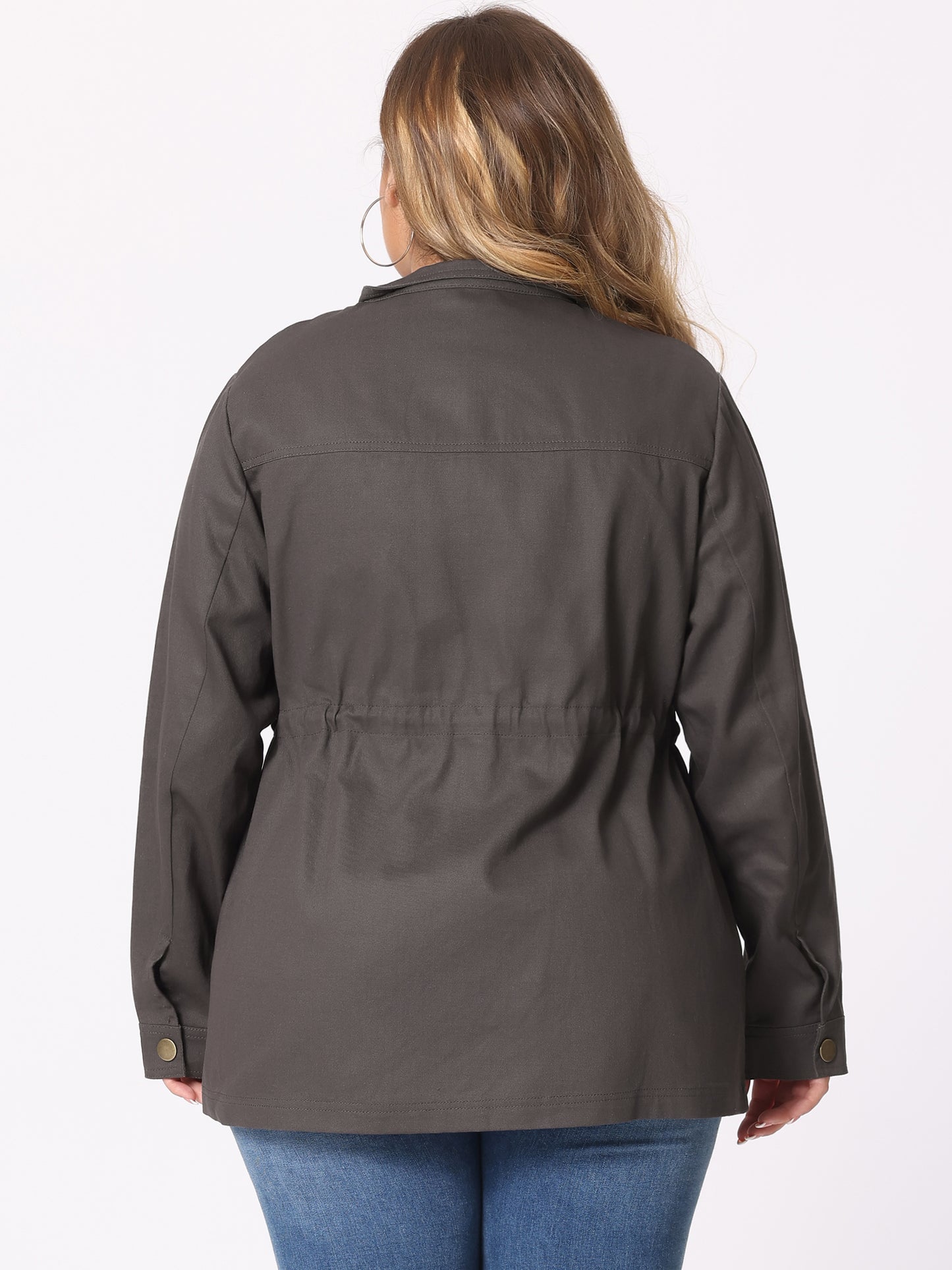 Women's Plus Size Jackets Lightweight Anorak Drawstring Utility Jacket with Pockets