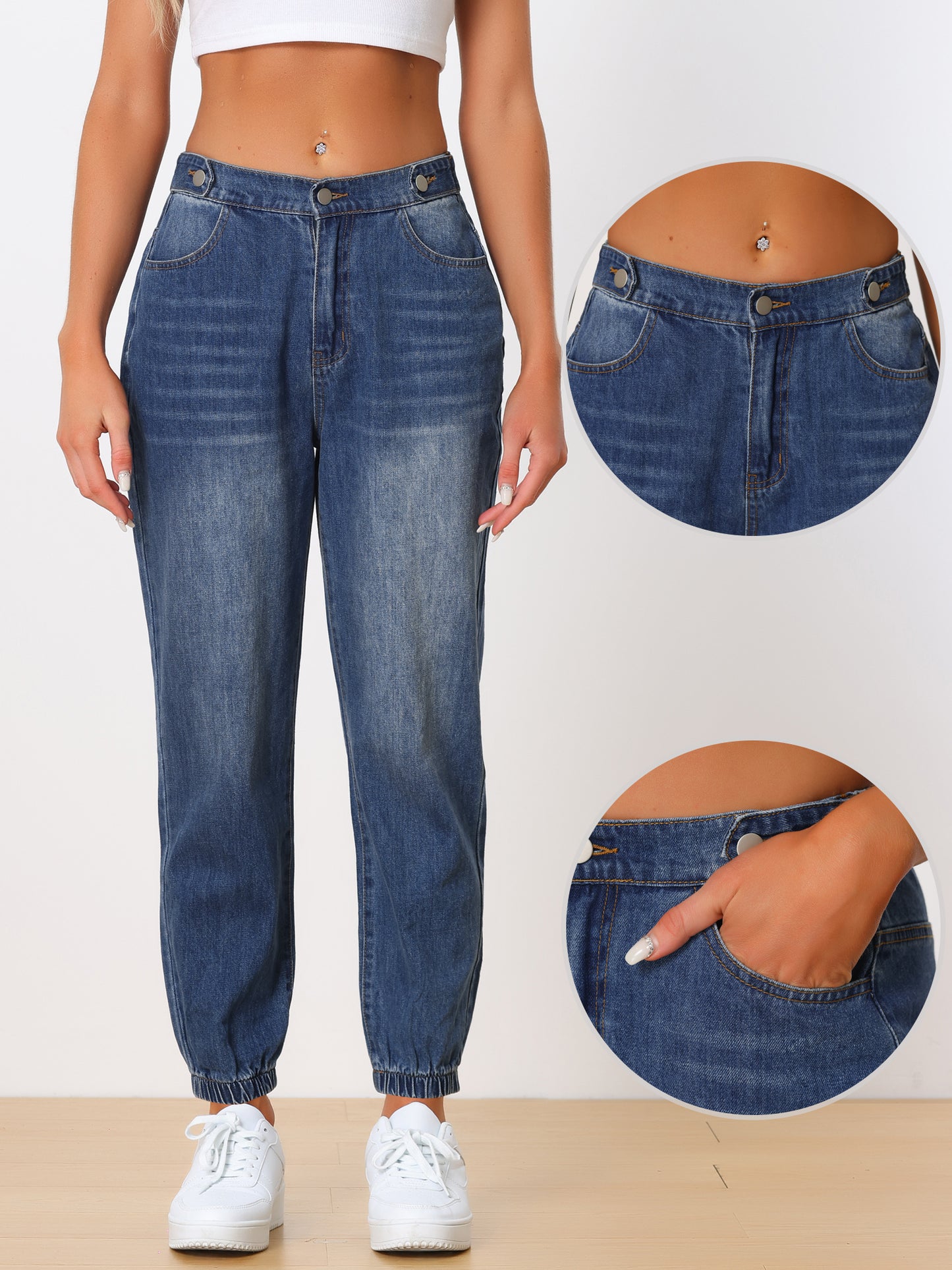 Women's Jean Joggers Casual High Waisted Elastic Waist Denim Pants