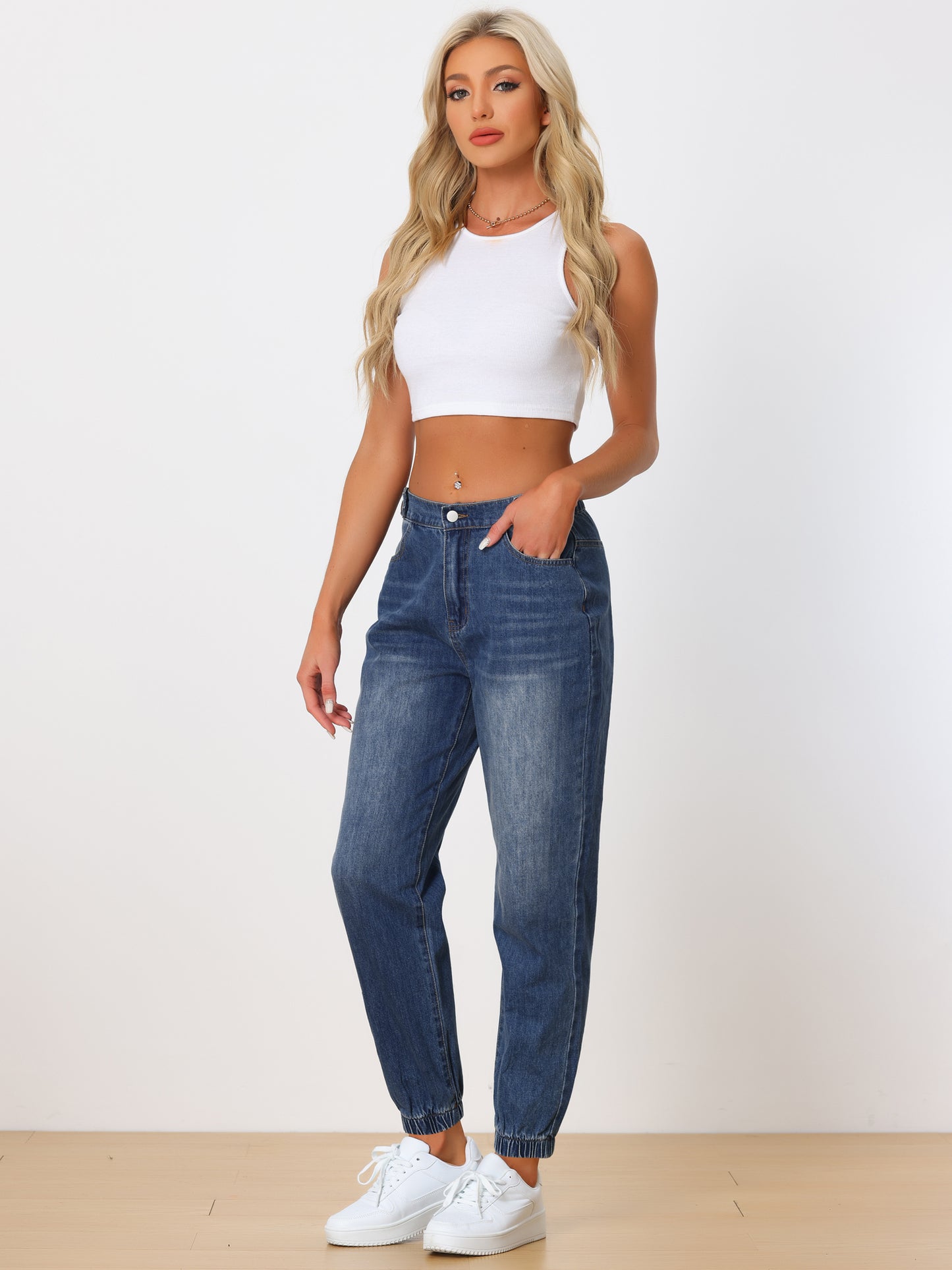Women's Jean Joggers Casual High Waisted Elastic Waist Denim Pants