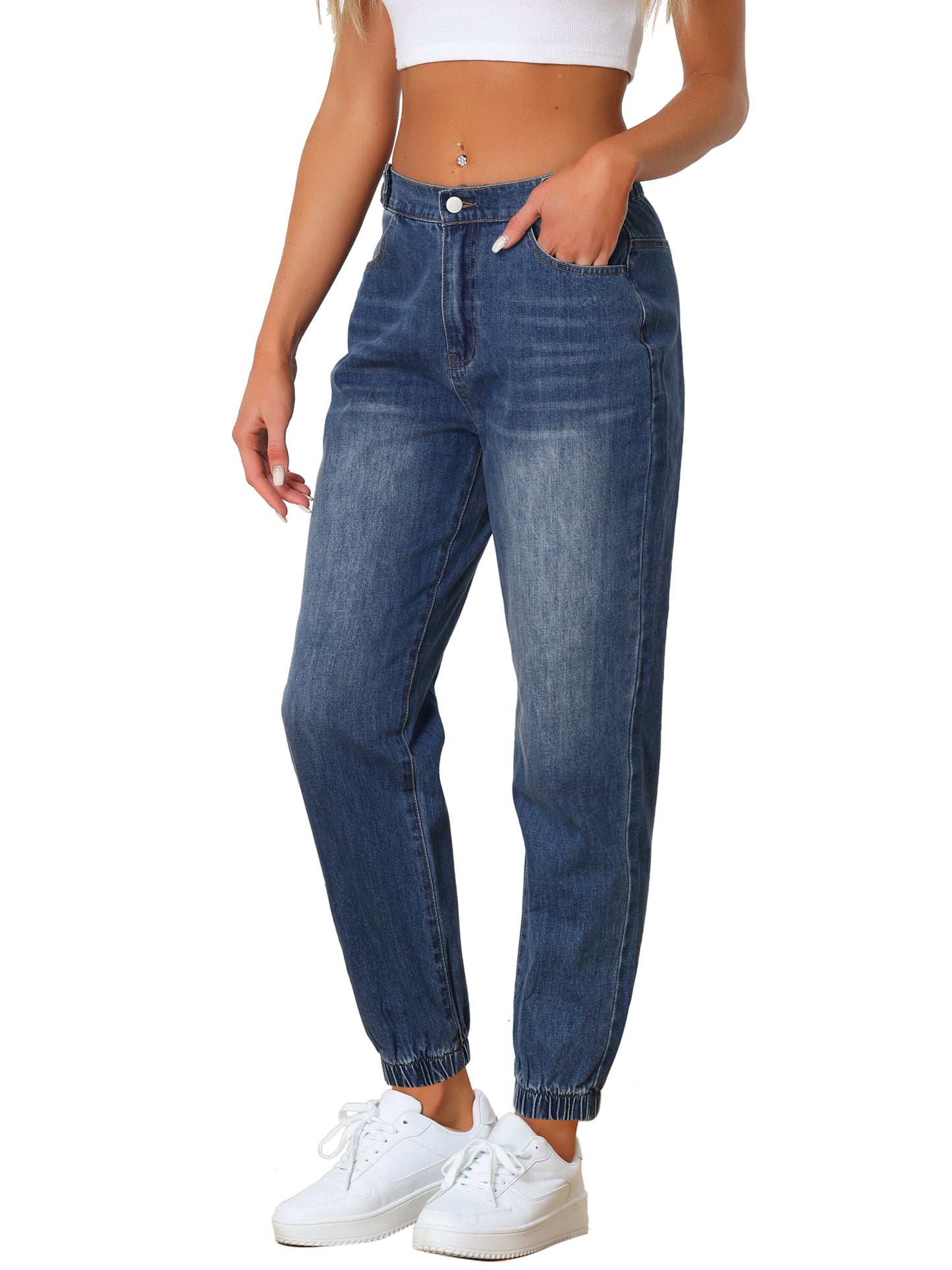 Women's Jean Joggers Casual High Waisted Elastic Waist Denim Pants