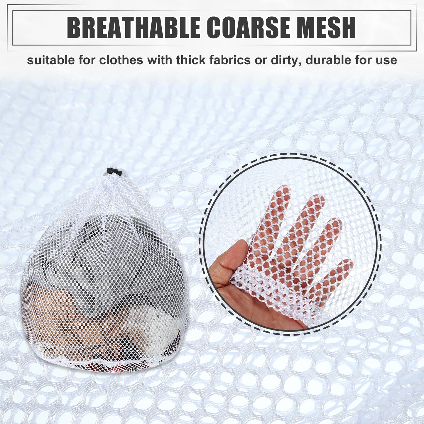 1 Set Laundry Bags, Coarse Mesh Wash Bags with Drawstring White