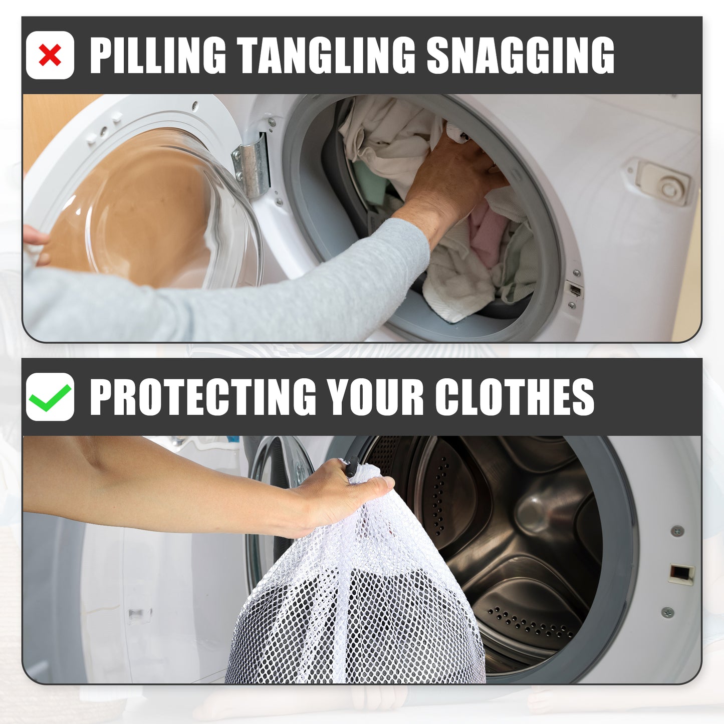 1 Set Laundry Bags, Coarse Mesh Wash Bags with Drawstring White
