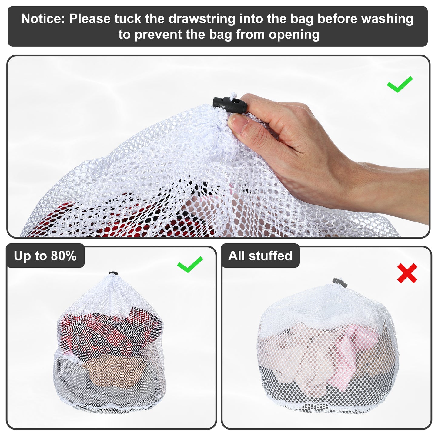 1 Set Laundry Bags, Coarse Mesh Wash Bags with Drawstring White