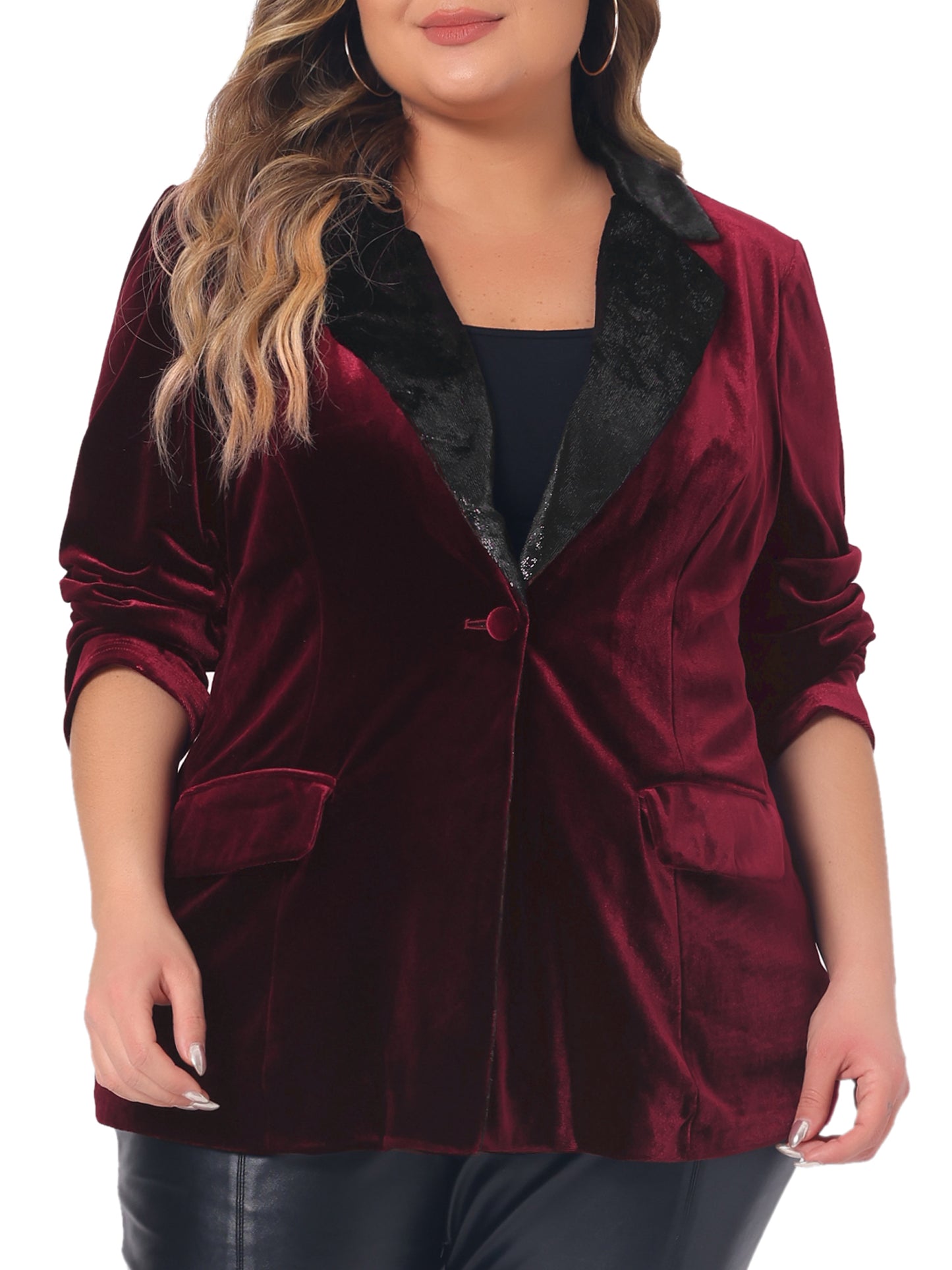 Women Plus Size Velvet Blazer Jacket Evening Sparkle Party Suit Blazers with Pockets