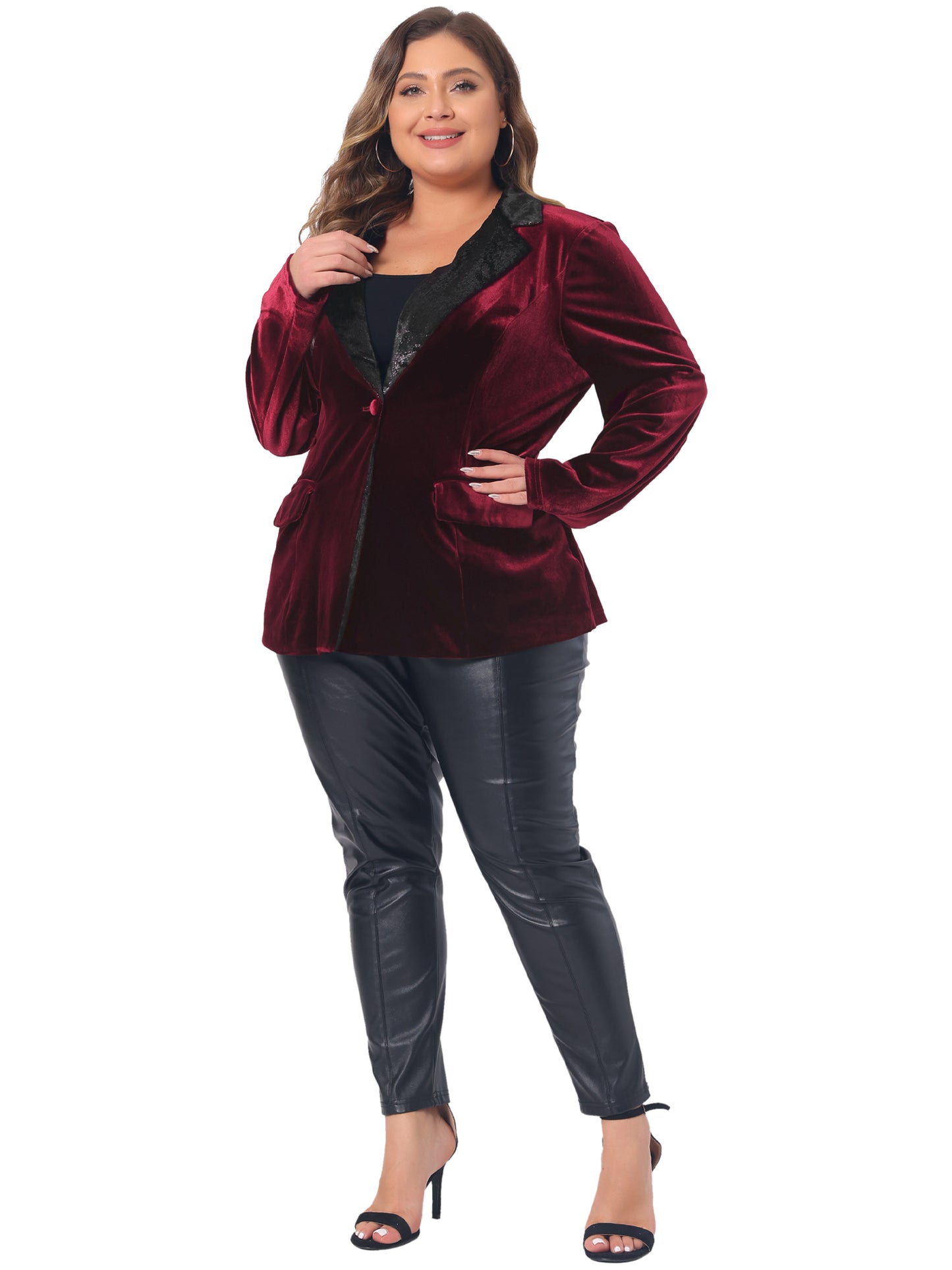 Women Plus Size Velvet Blazer Jacket Evening Sparkle Party Suit Blazers with Pockets
