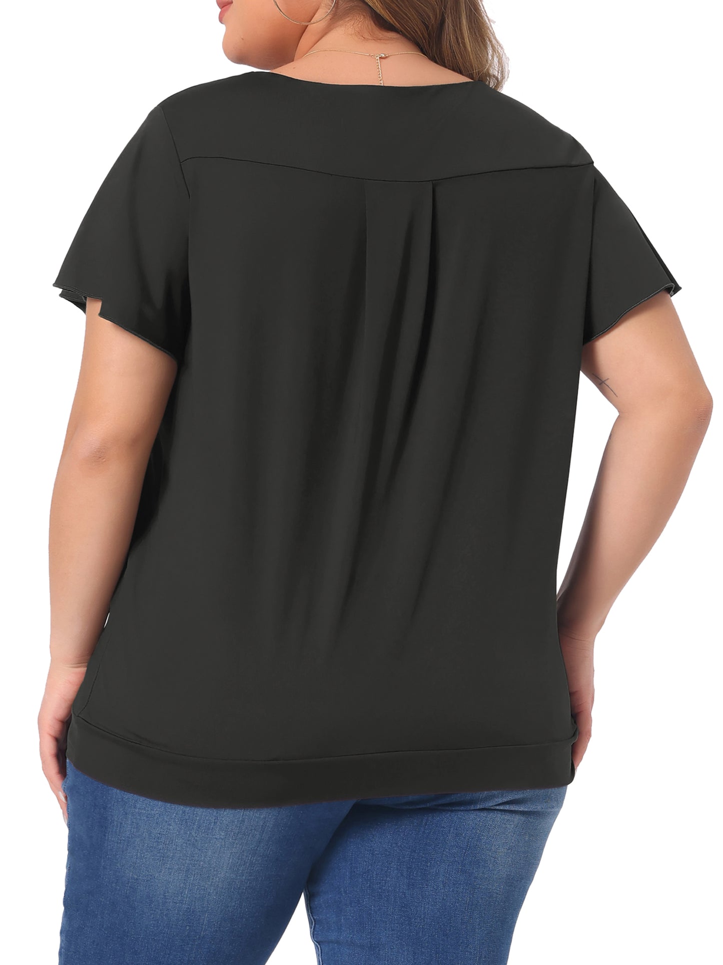 Women Plus Size Top V Neck Ruffle Short Sleeve Blouse Summer Tee Top
