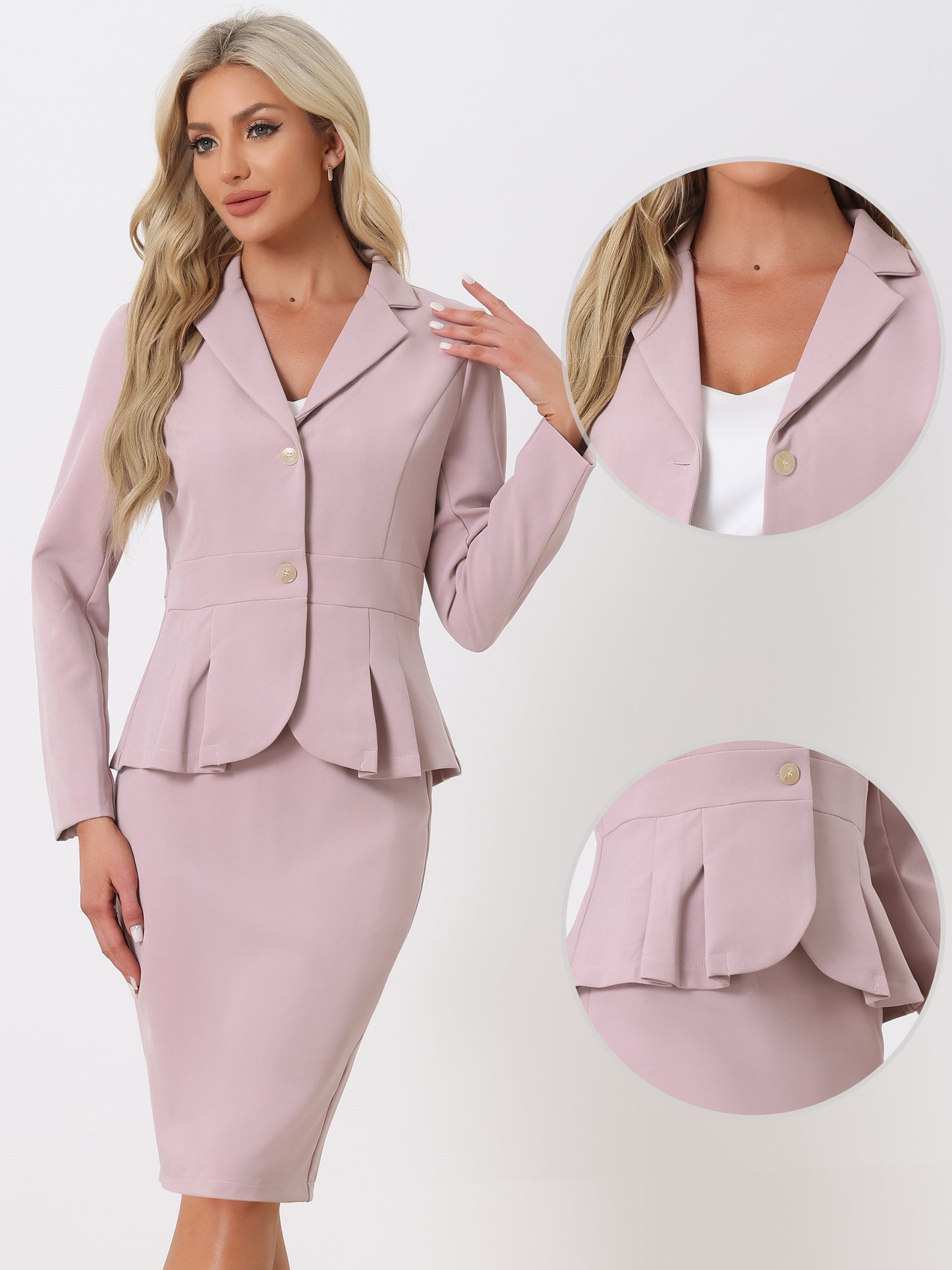 Women's 2 Piece Skirt Suit Set Formal Notched Lapel Peplum Blazer Pencil Skirt