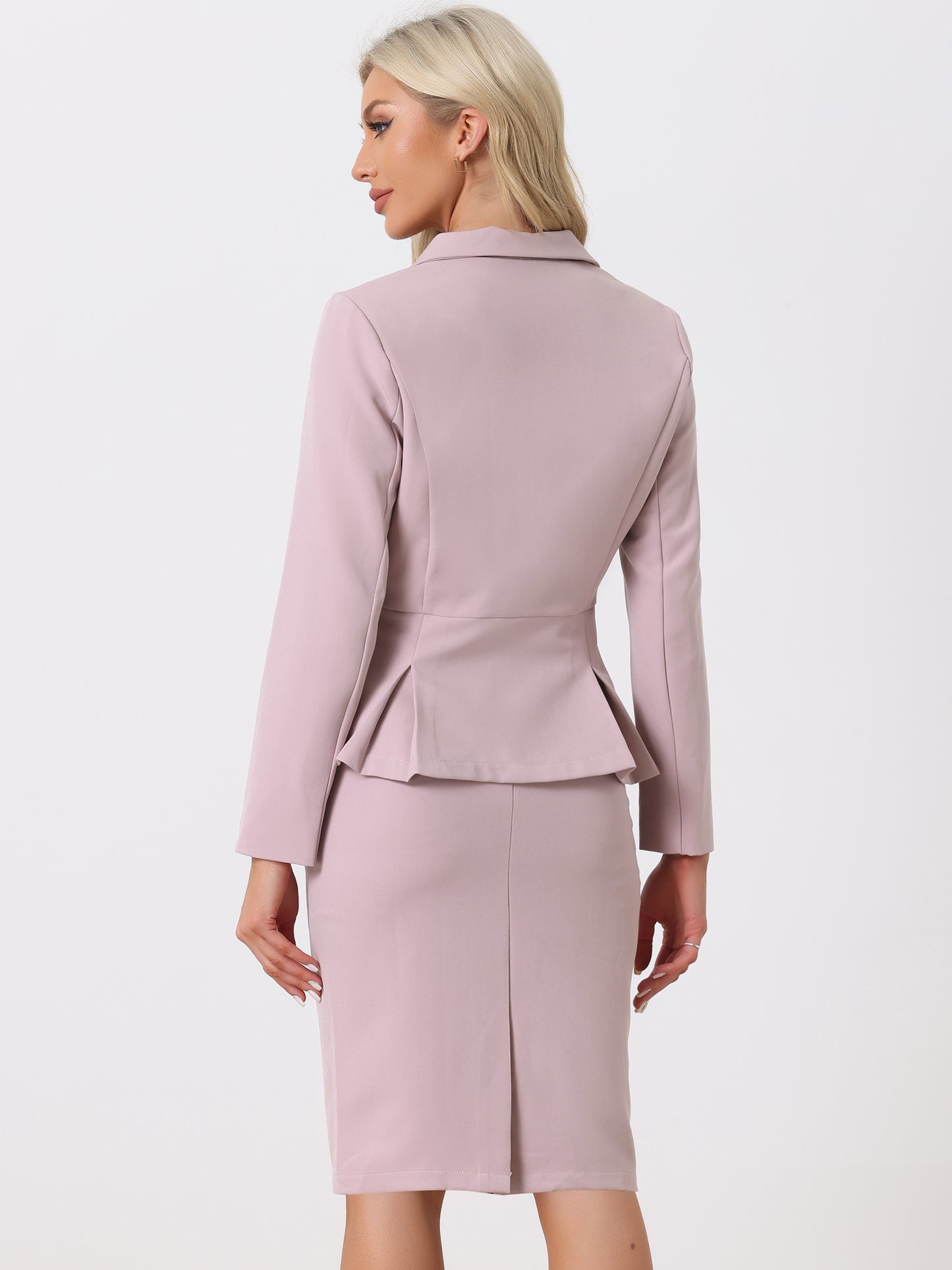 Women's 2 Piece Skirt Suit Set Formal Notched Lapel Peplum Blazer Pencil Skirt