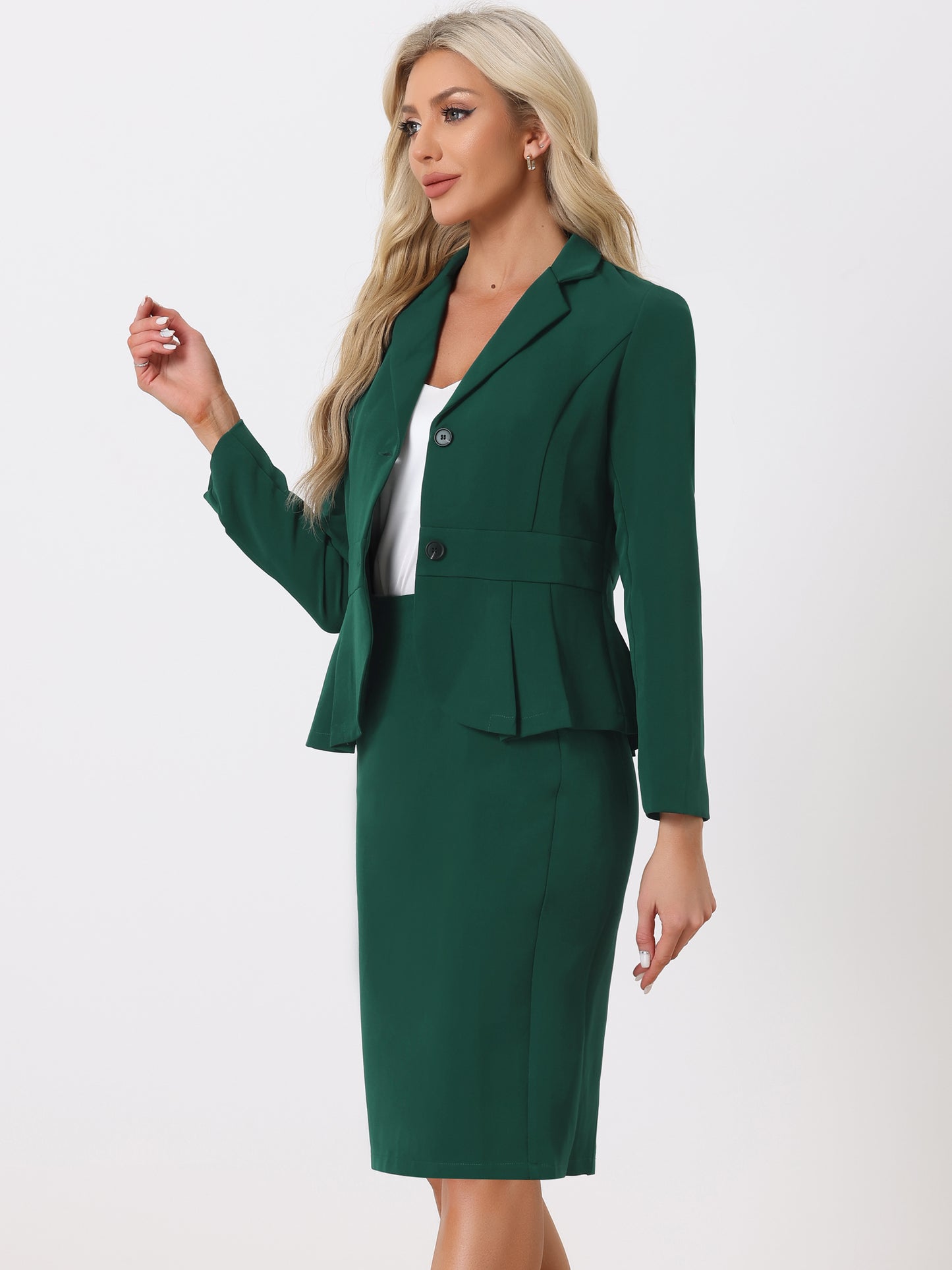 Conjunto de dos piezas para mujer: blazer peplum con solapa con muesca y falda tubo (disponible en tallas grandes)