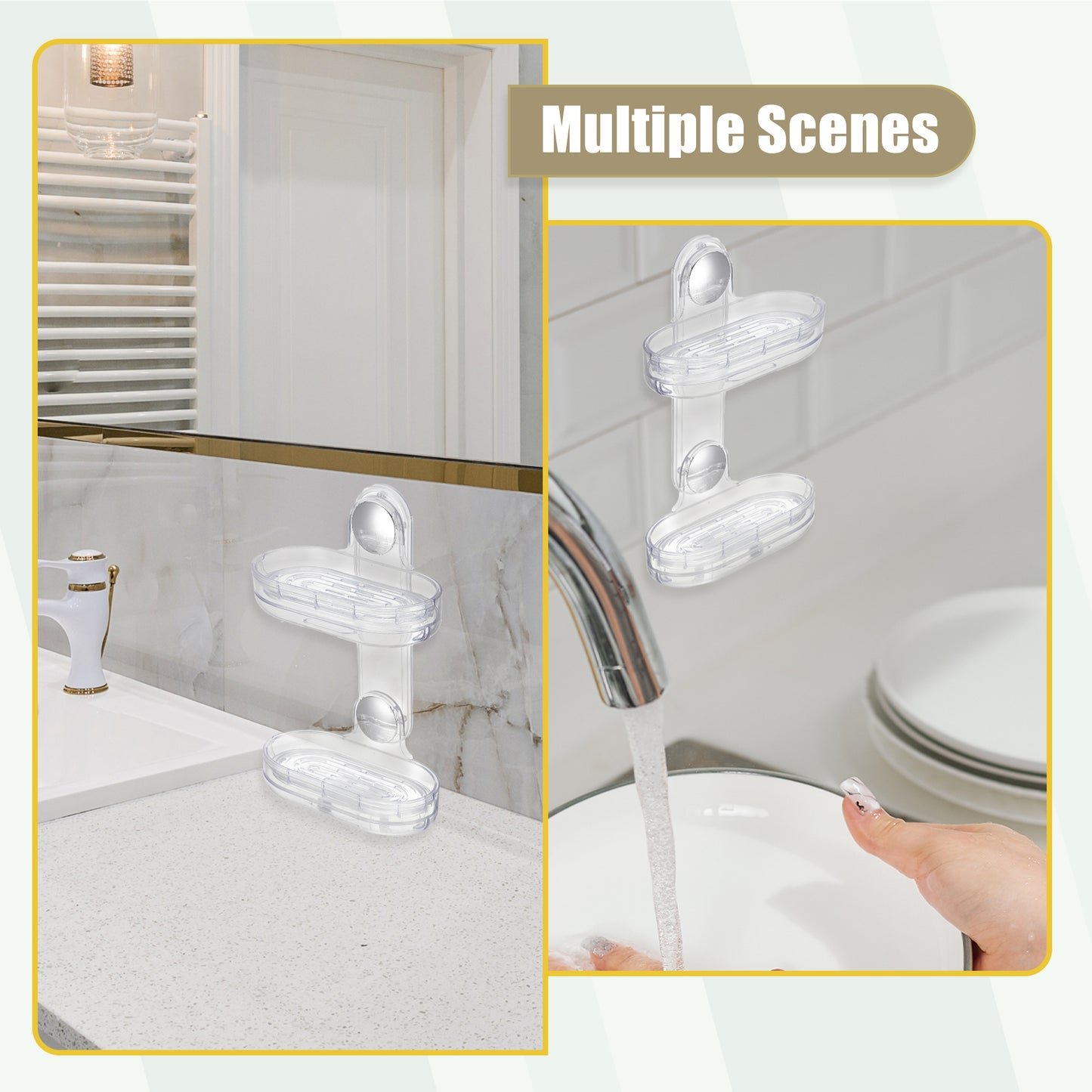 Double Layer Soap Holder Wall Mounted Soap Dish for Bathroom Kitchen Clear