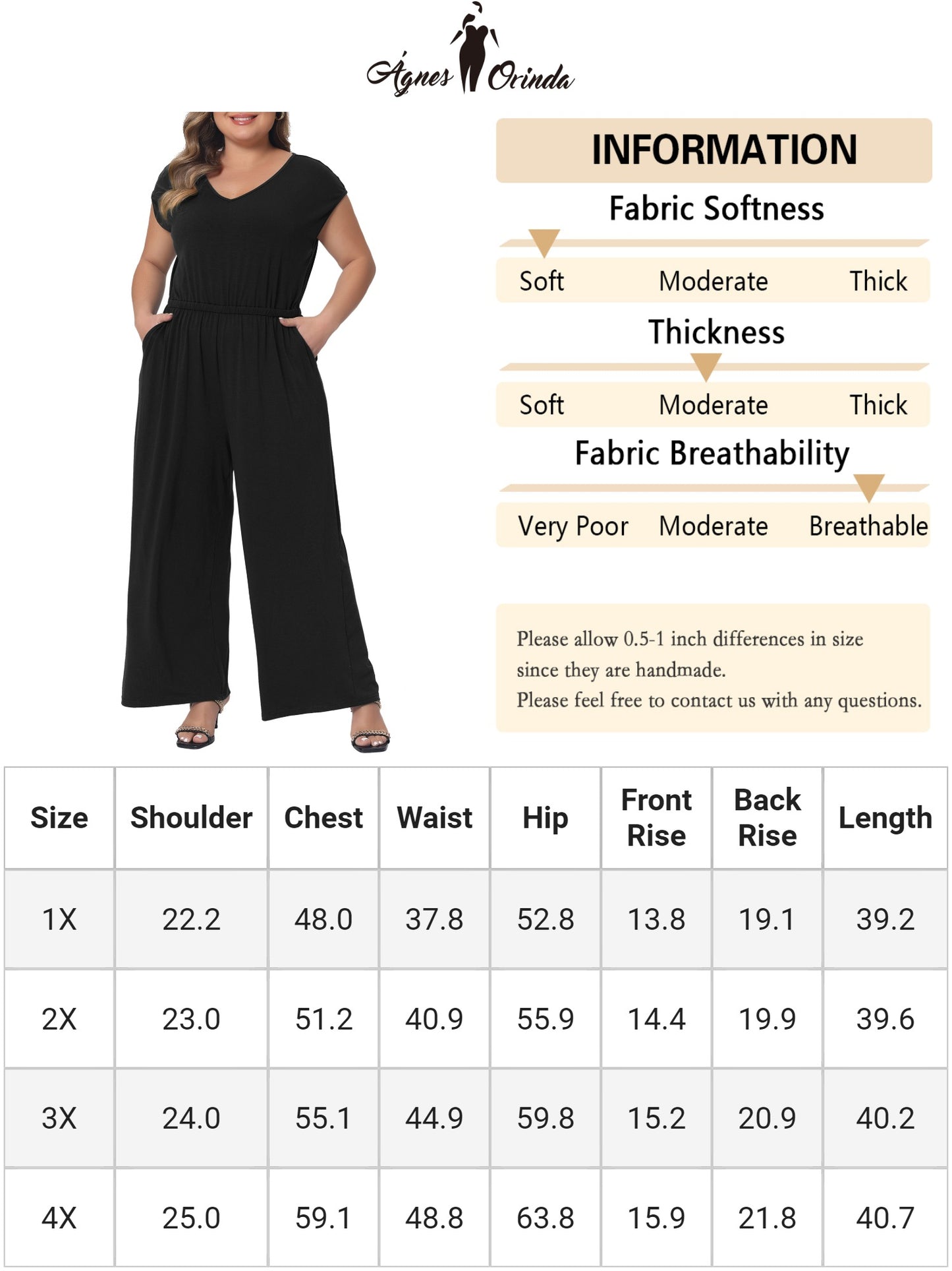 Women Plus Size Overall Rompers V Neck Wide Legs Pants Sleeveless Jumpsuits with Pockets