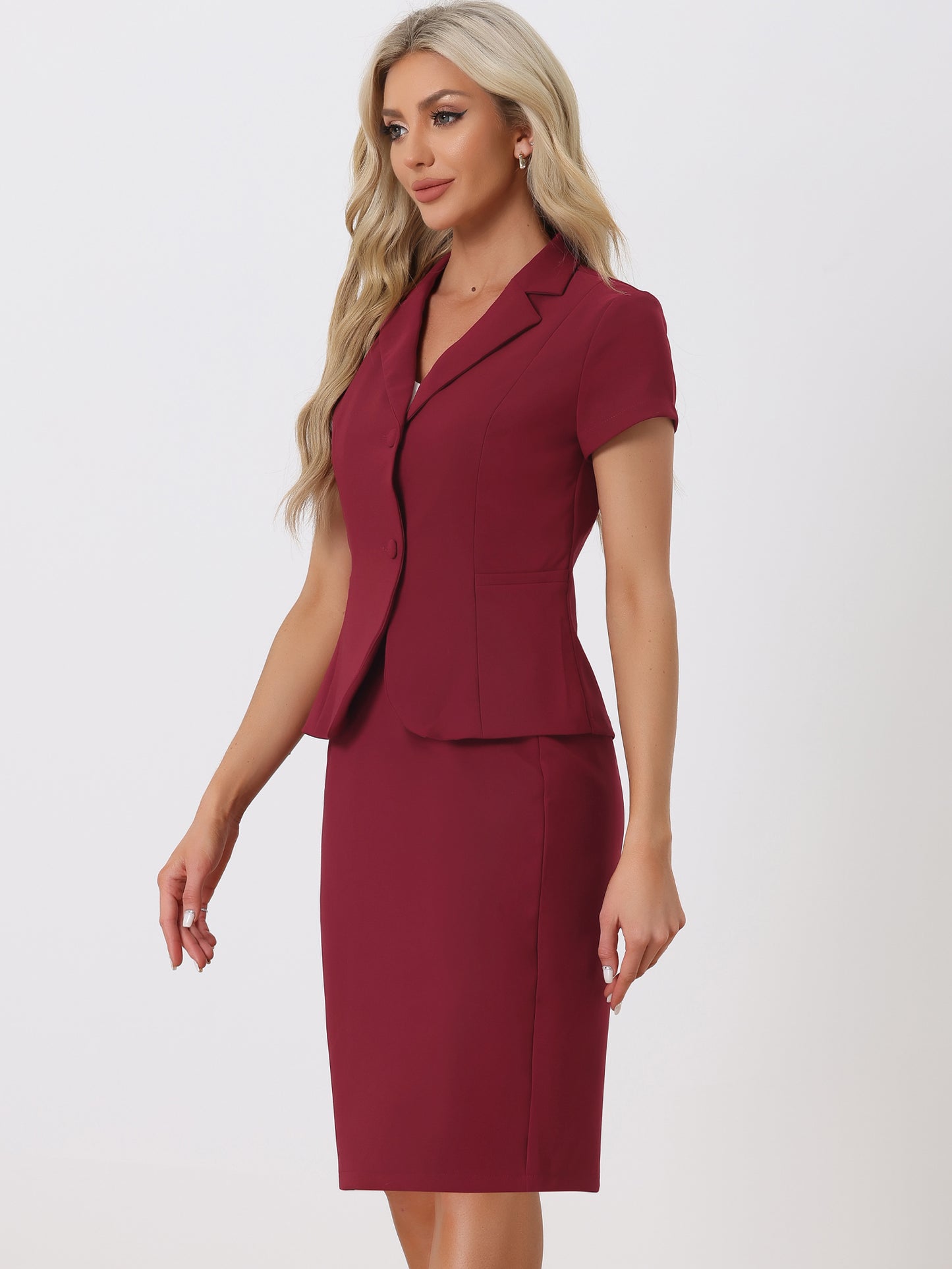 Women's Business Skirt Suit Set Work Office Short Sleeve Blazer Jacket Pencil Skirt (Available in Plus Size)