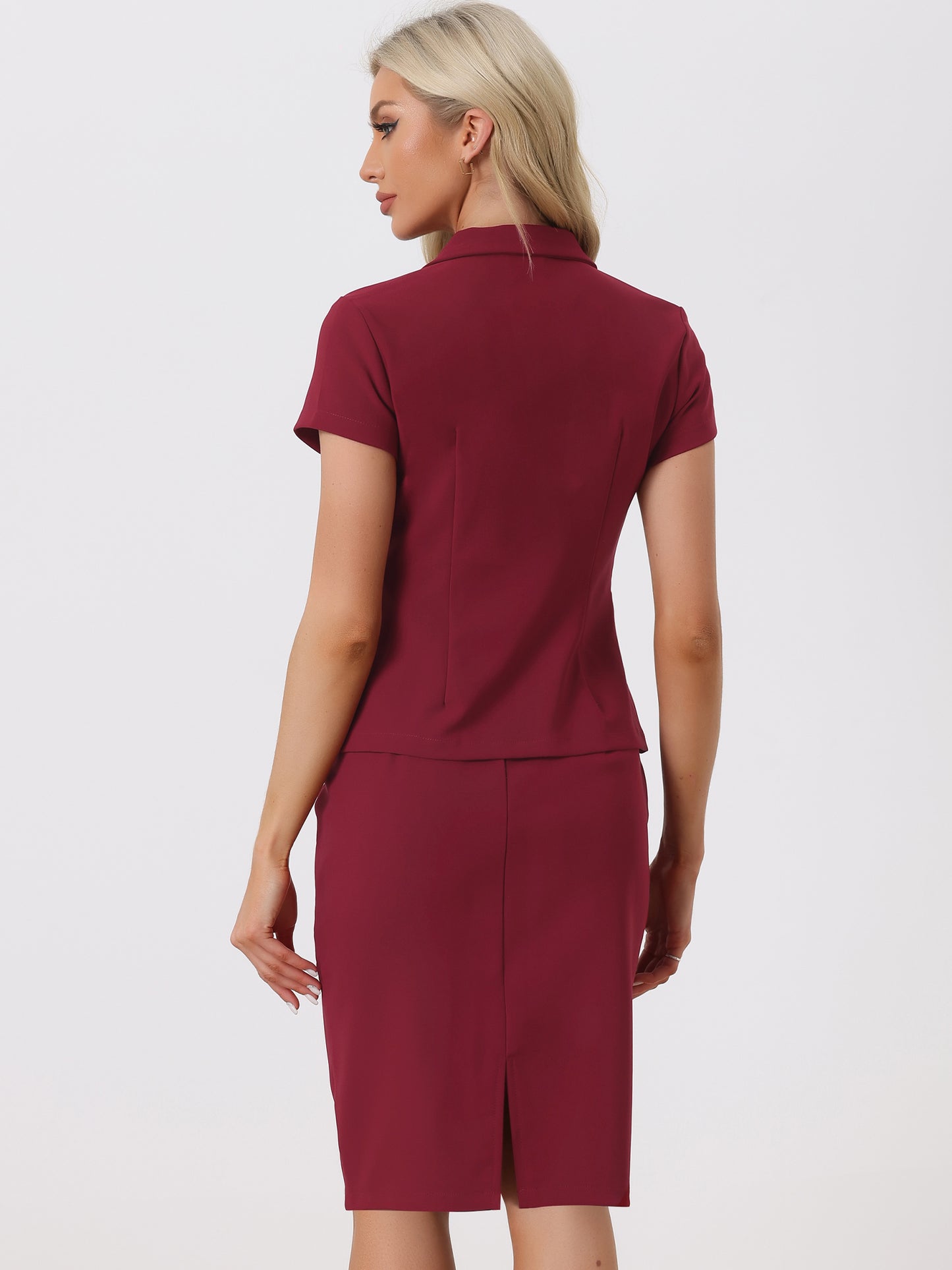 Women's Business Skirt Suit Set Work Office Short Sleeve Blazer Jacket Pencil Skirt (Available in Plus Size)