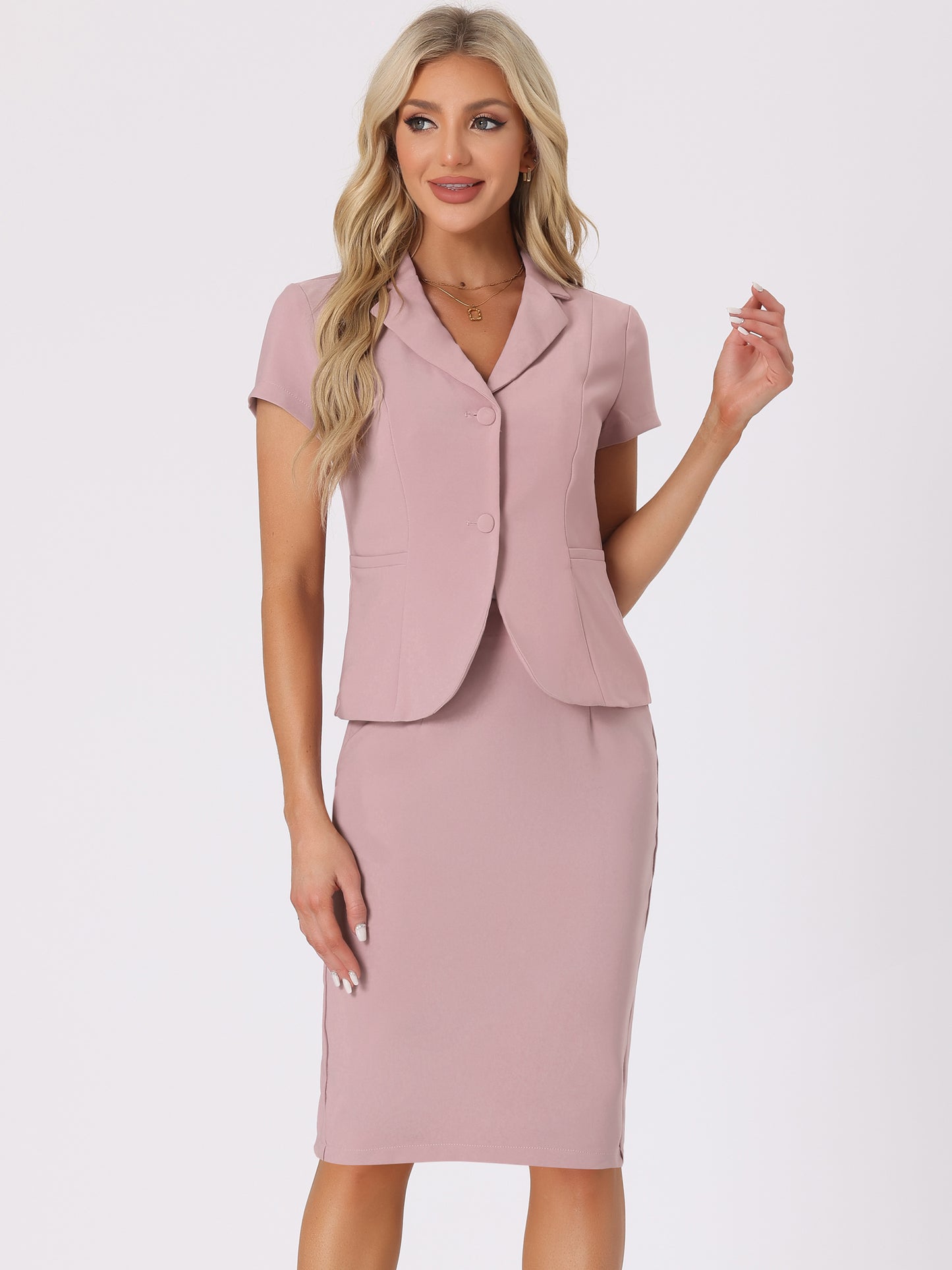 Women's Business Skirt Suit Set Work Office Short Sleeve Blazer Jacket Pencil Skirt (Available in Plus Size)