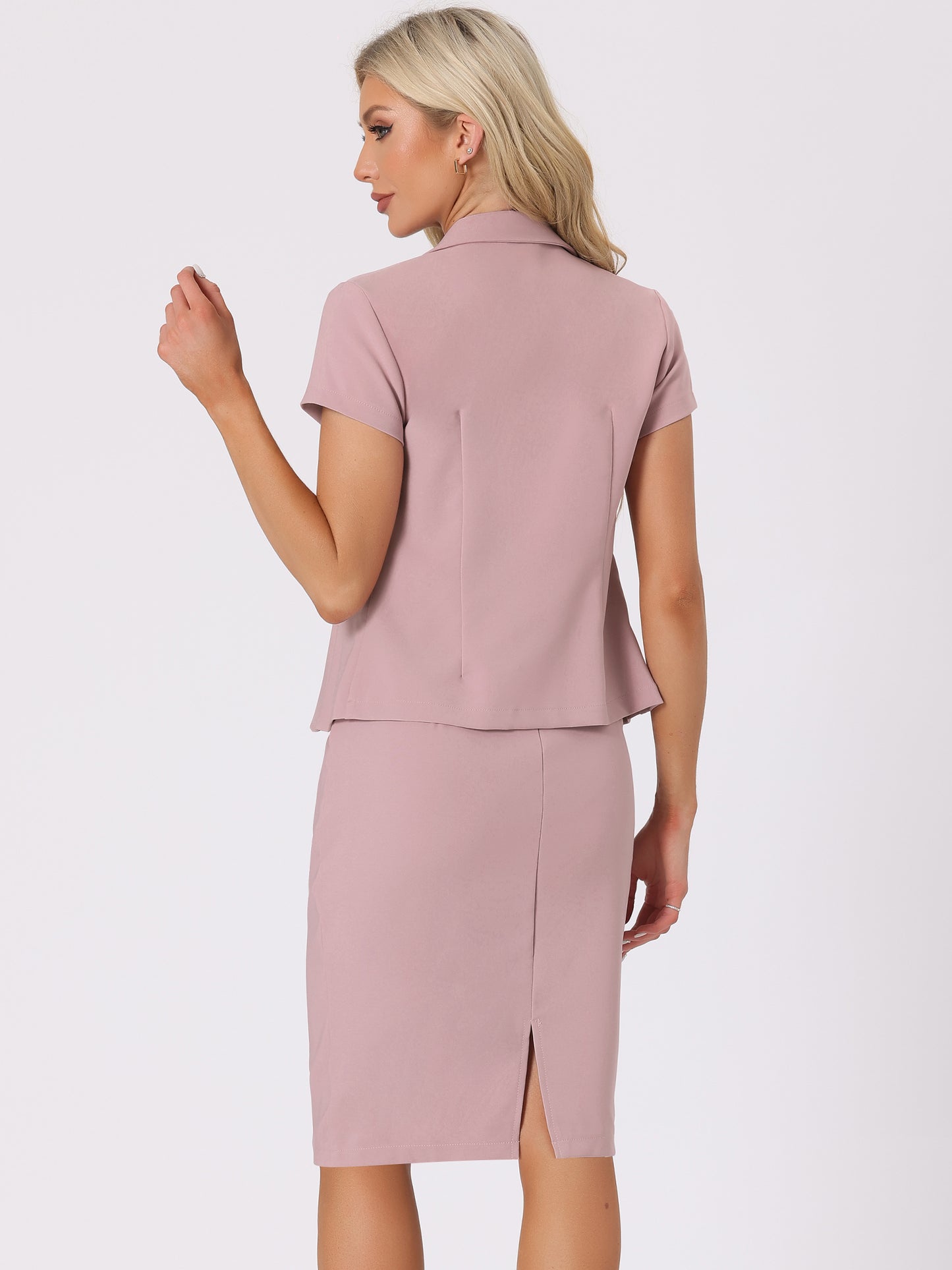 Women's Business Skirt Suit Set Work Office Short Sleeve Blazer Jacket Pencil Skirt (Available in Plus Size)