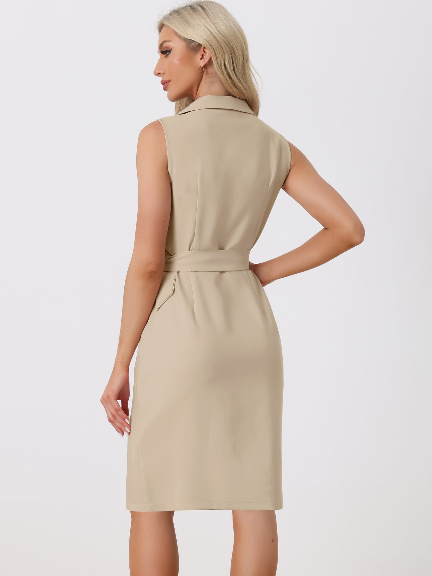 Women's Blazer Dresses Summer Sleeveless Notched Lapel Double Breasted Belted Work Office Dress