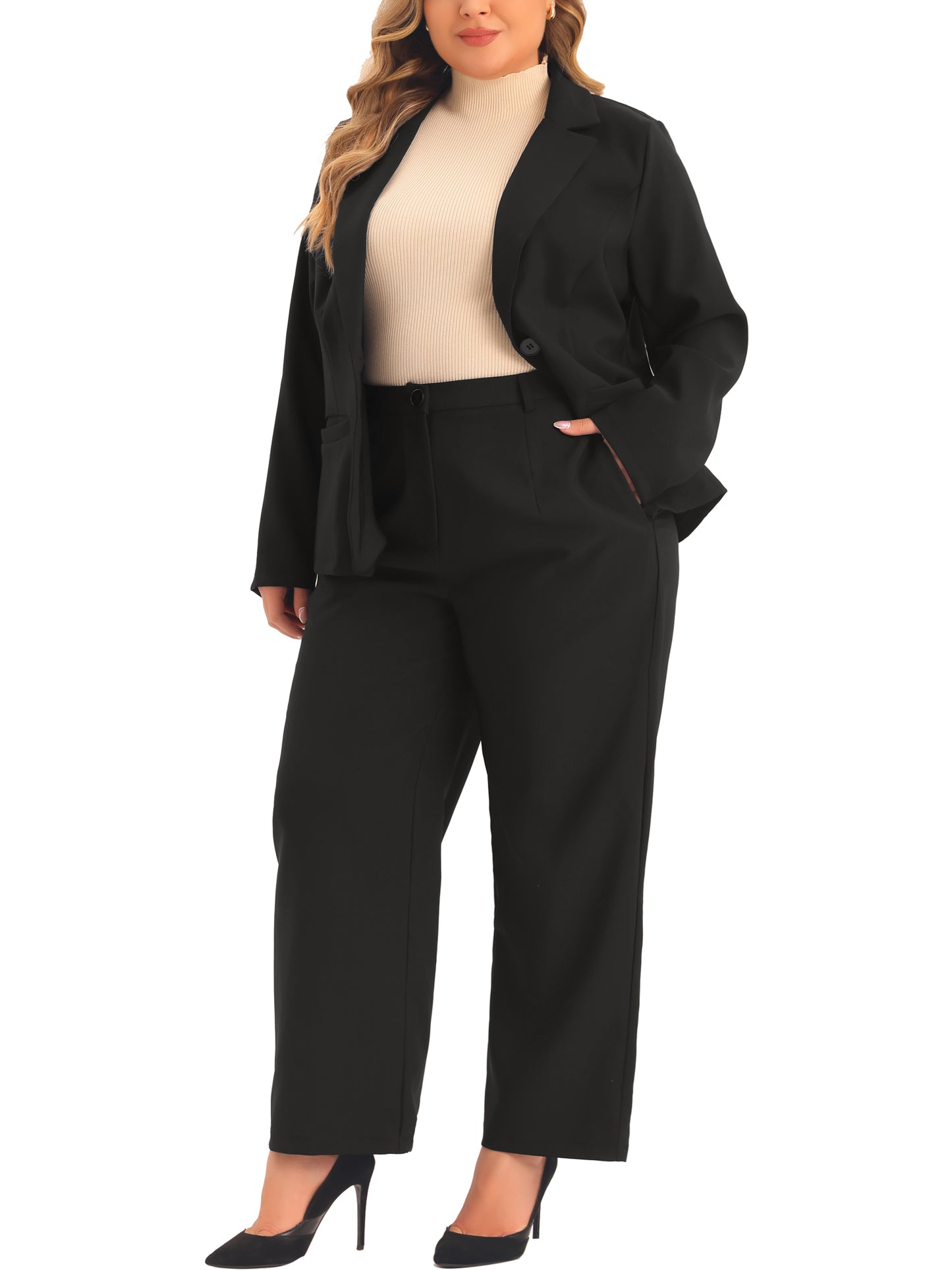 Traje de dos piezas de talla grande para mujer, conjunto de chaqueta y pantalón para oficina de negocios