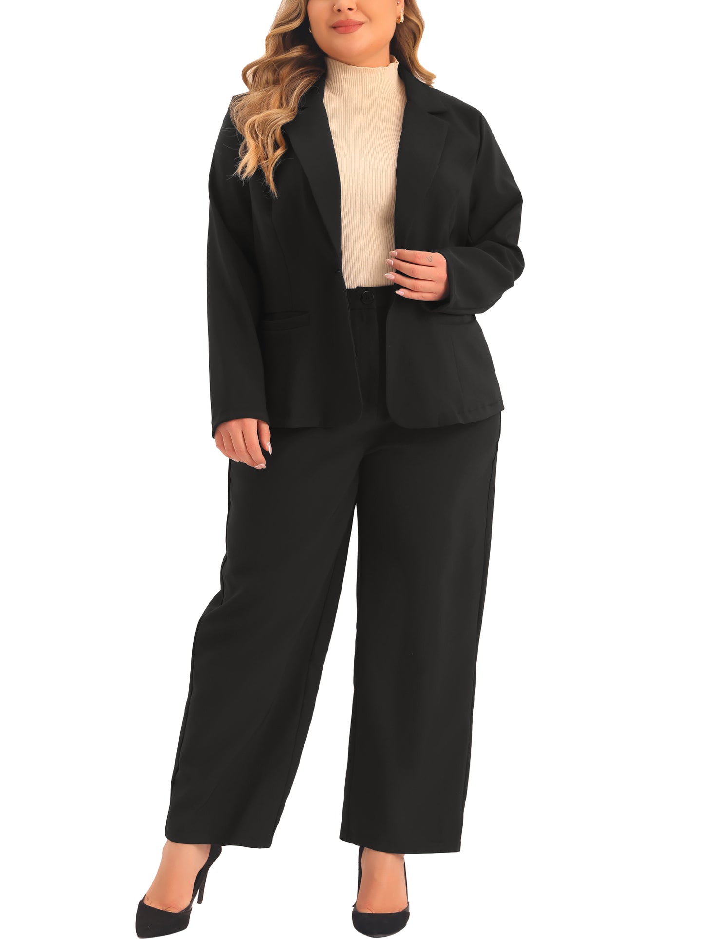 Traje de dos piezas de talla grande para mujer, conjunto de chaqueta y pantalón para oficina de negocios