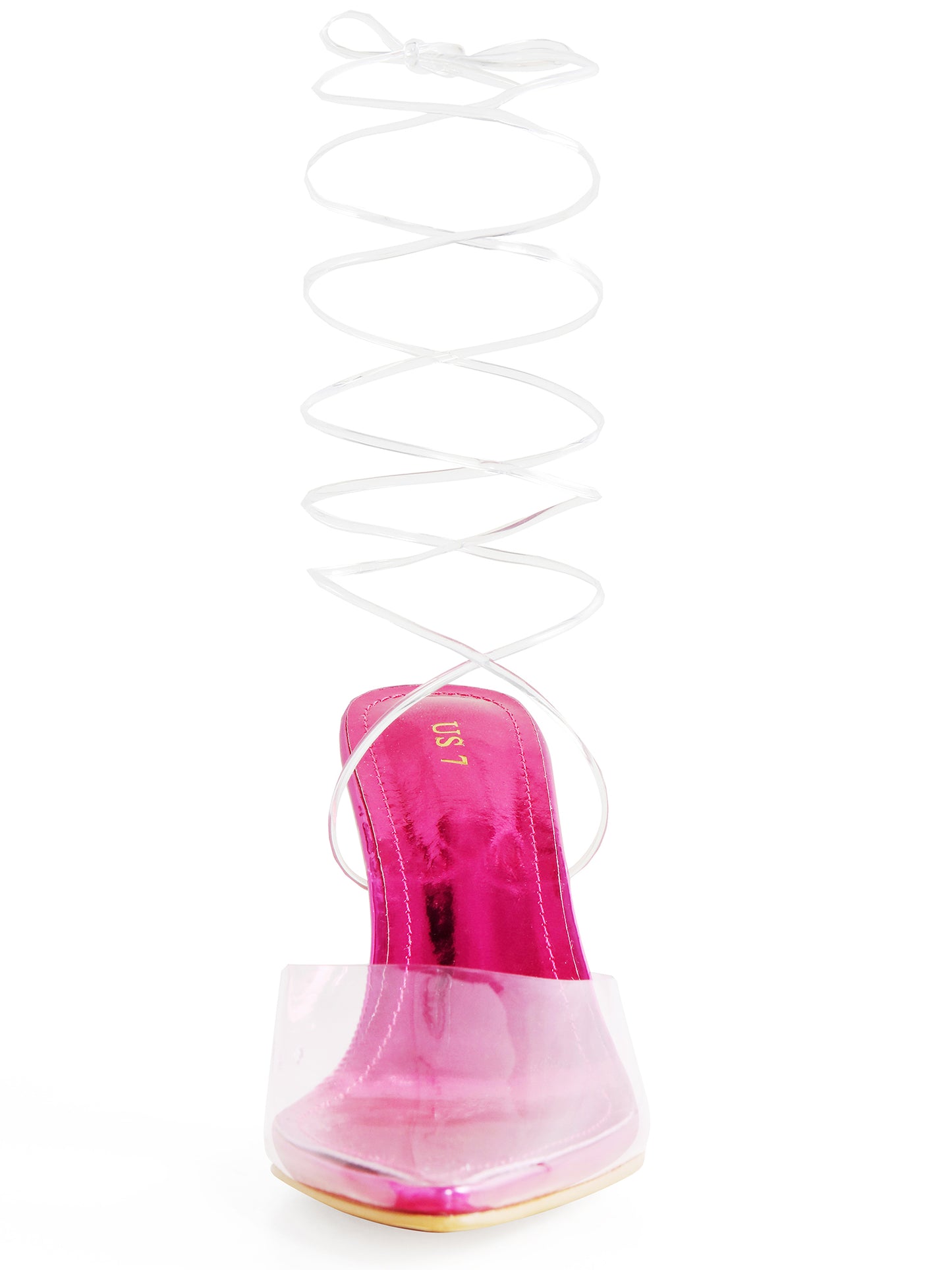 Zapatos de tacón de aguja transparente con cordones para mujer