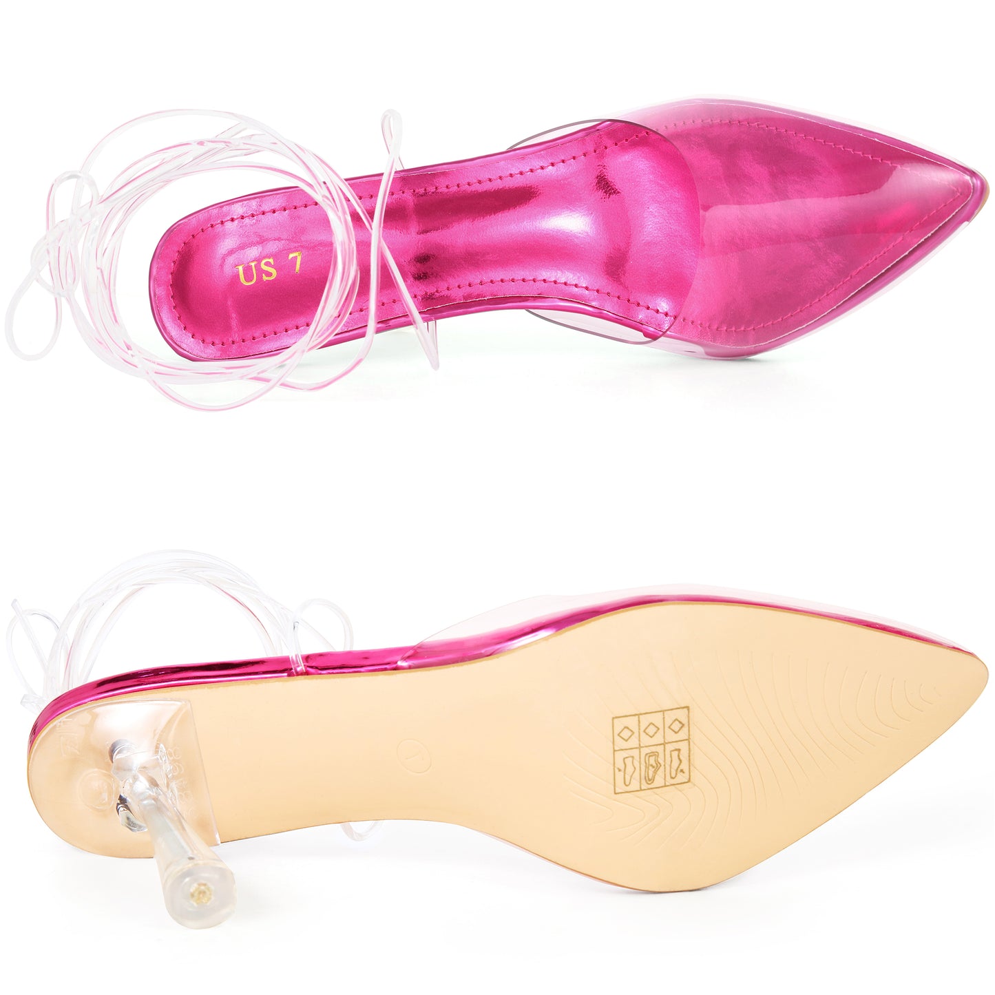 Zapatos de tacón de aguja transparente con cordones para mujer