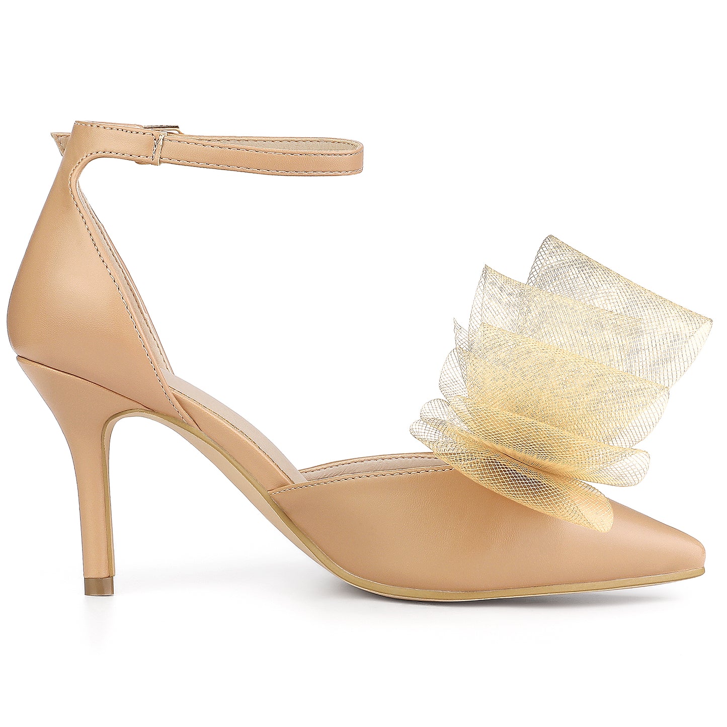 Zapatos de tacón de aguja con tira al tobillo y lazo para mujer
